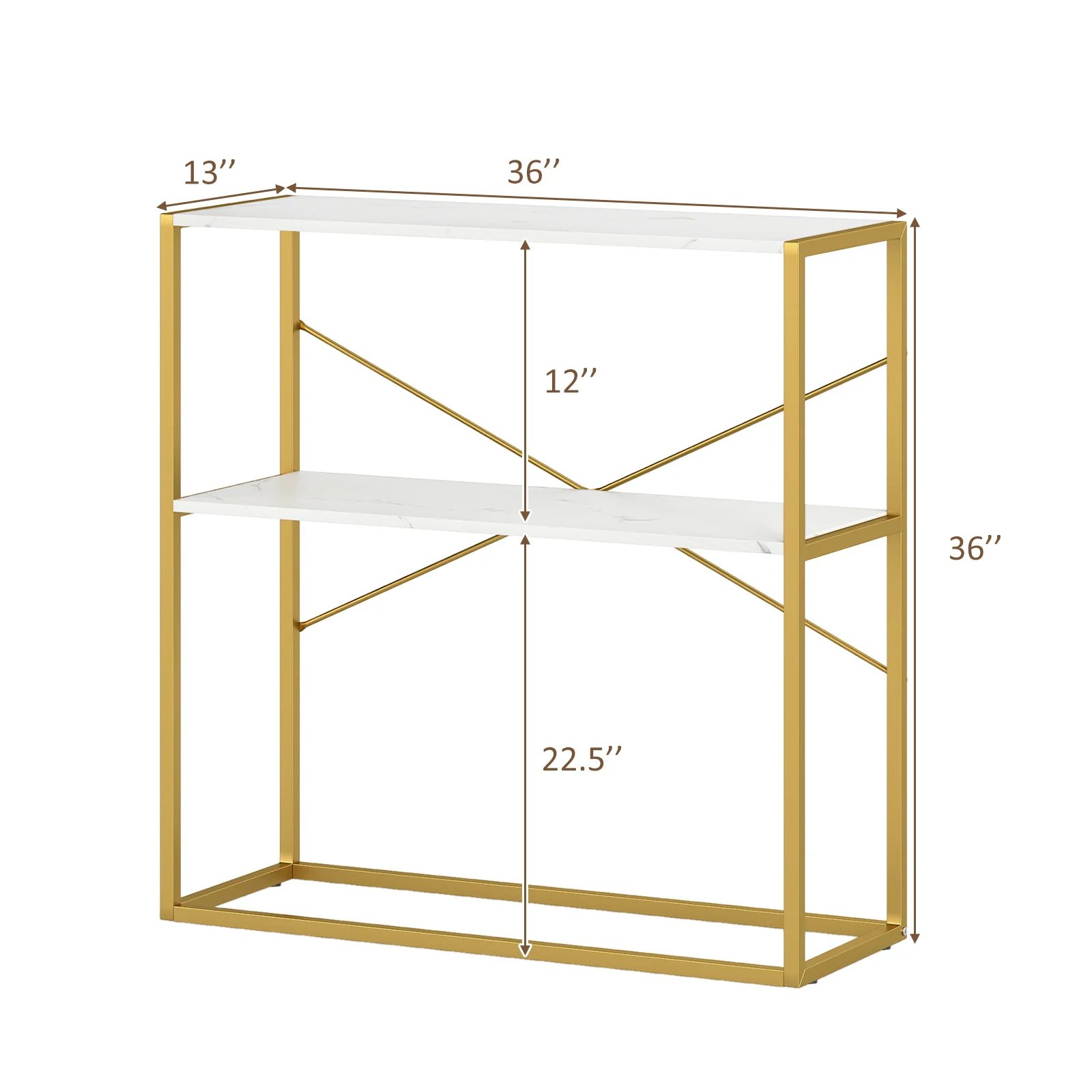 36" Console Table 2-Tier Entryway Table with Wooden Open Shelves and Metal Frame, White - Image 6