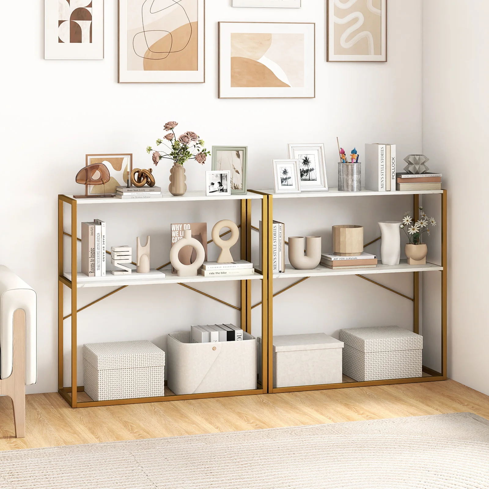 36" Console Table 2-Tier Entryway Table with Wooden Open Shelves and Metal Frame, White - Image 8