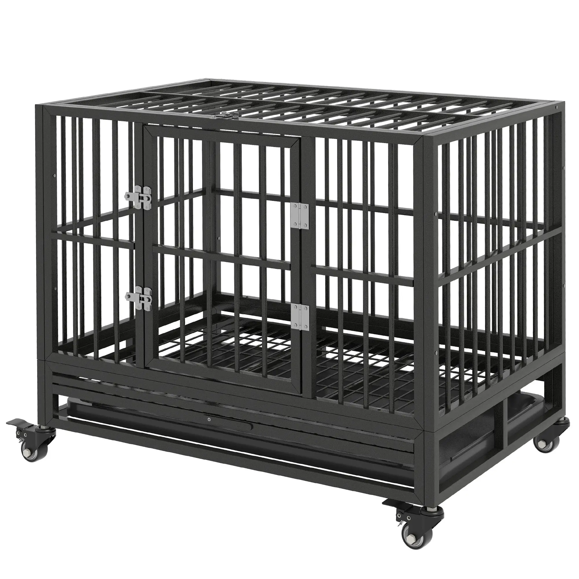 36" Heavy Duty Steel Dog Crate, Kennel with Wheels, Grey