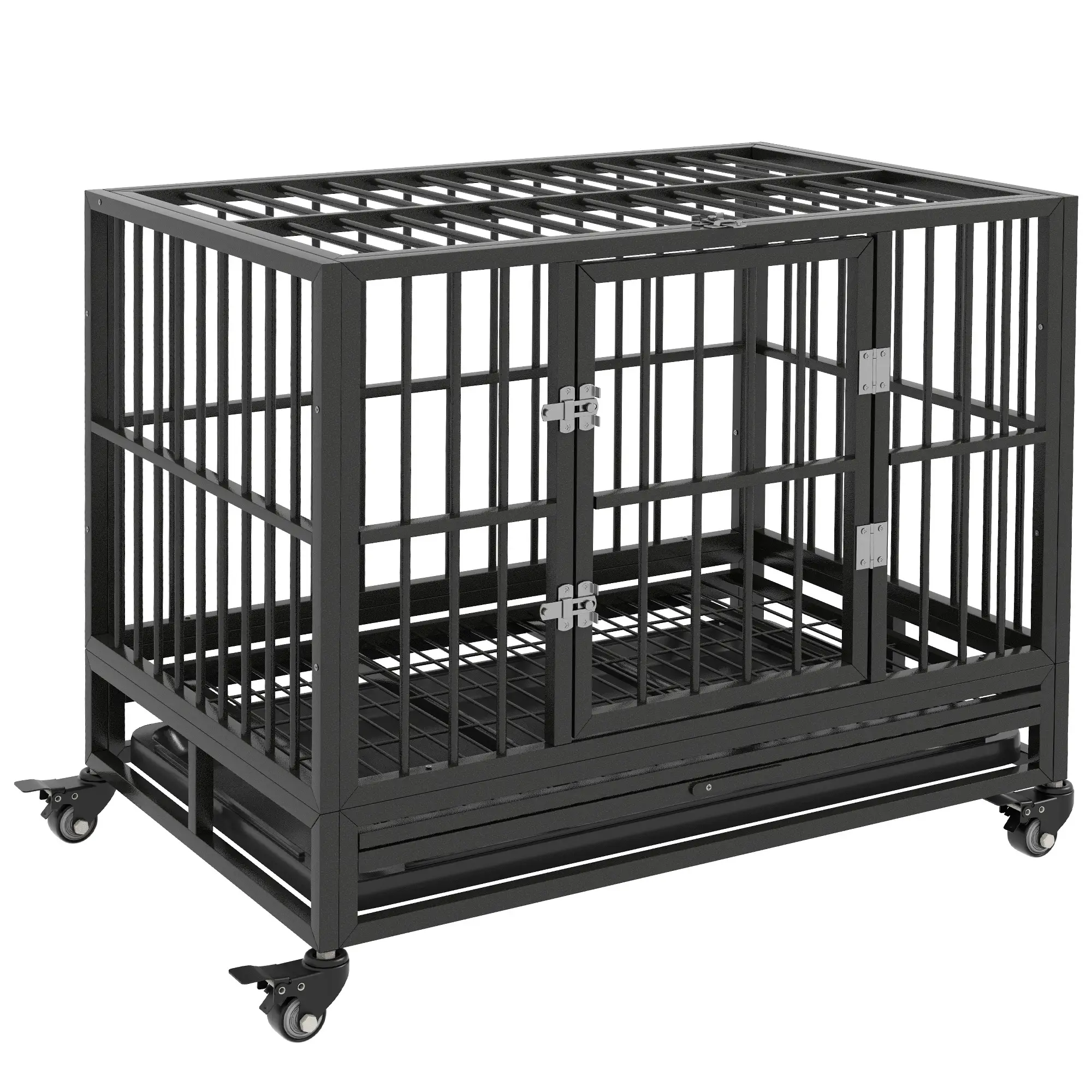 36" Heavy Duty Steel Dog Crate, Kennel with Wheels, Grey - Image 11