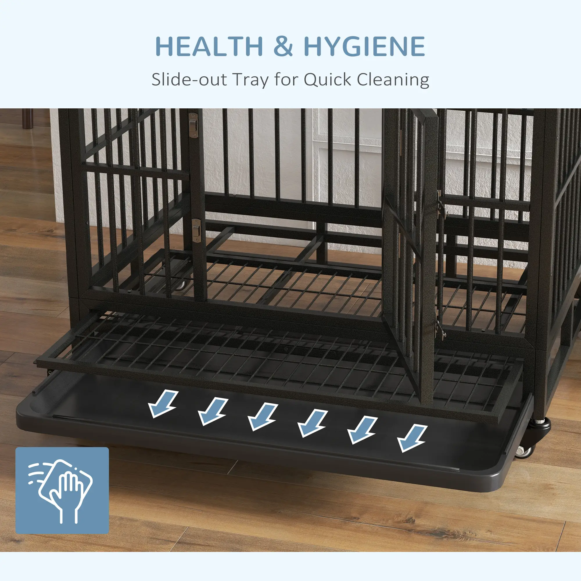 36" Heavy Duty Steel Dog Crate, Kennel with Wheels, Grey - Image 6