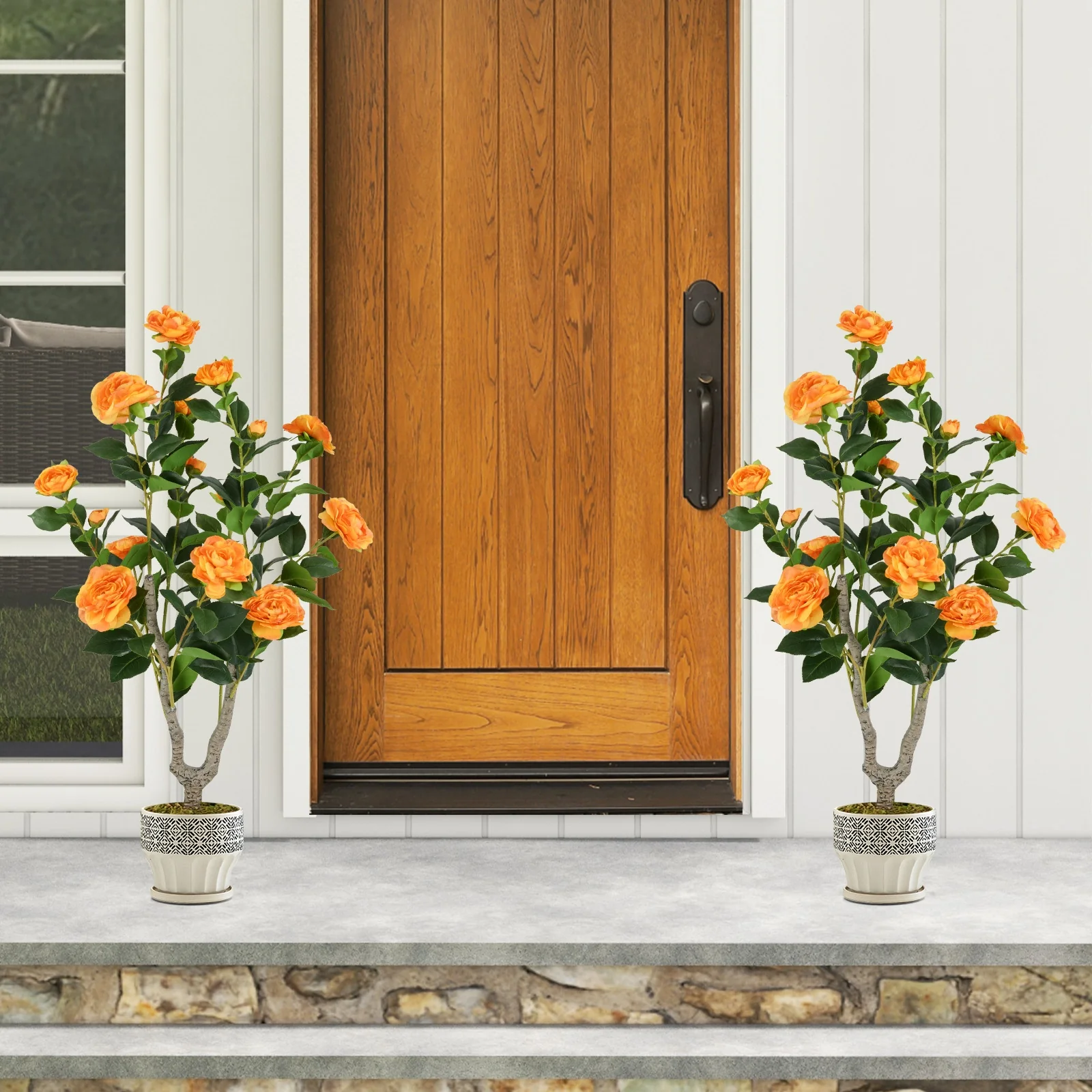 36 Inch Artificial Camellia Tree, Blooming Flower, Orange - Image 7
