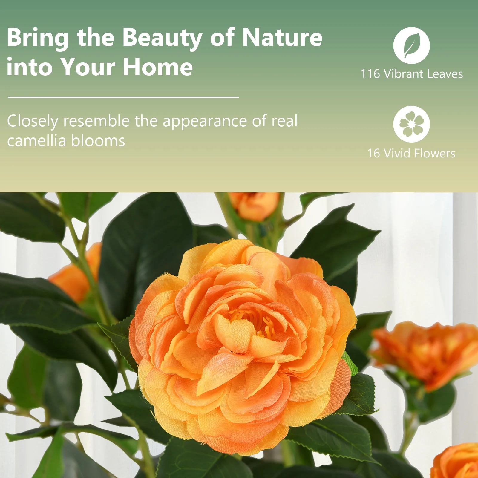 36 Inch Artificial Camellia Tree, Blooming Flower, Orange - Image 8