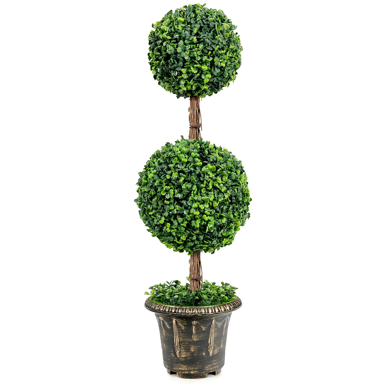 36 Inch Artificial Double Ball Tree, Indoor Outdoor UV Protection, Green - Image 4