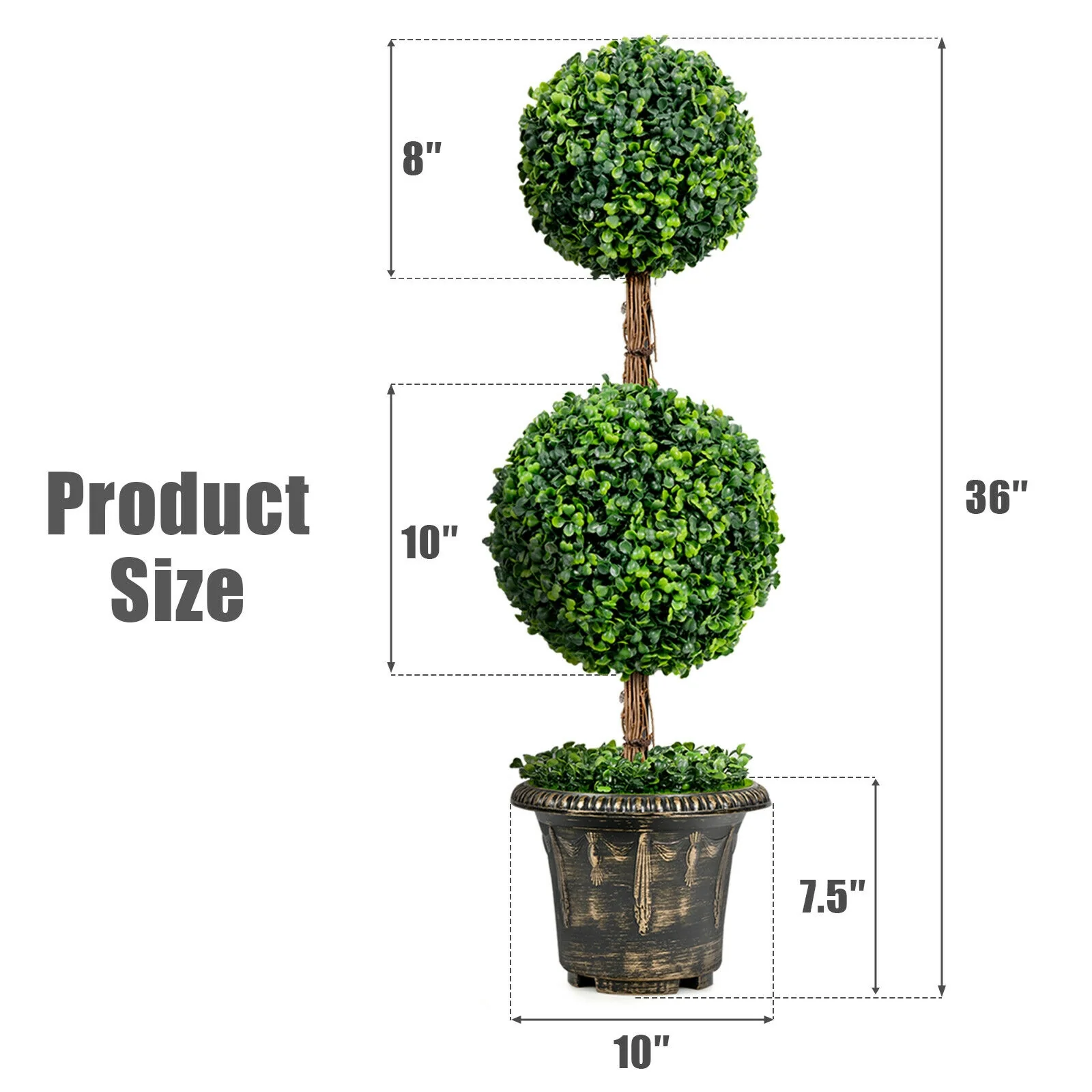 36 Inch Artificial Double Ball Tree, Indoor Outdoor UV Protection, Green - Image 5
