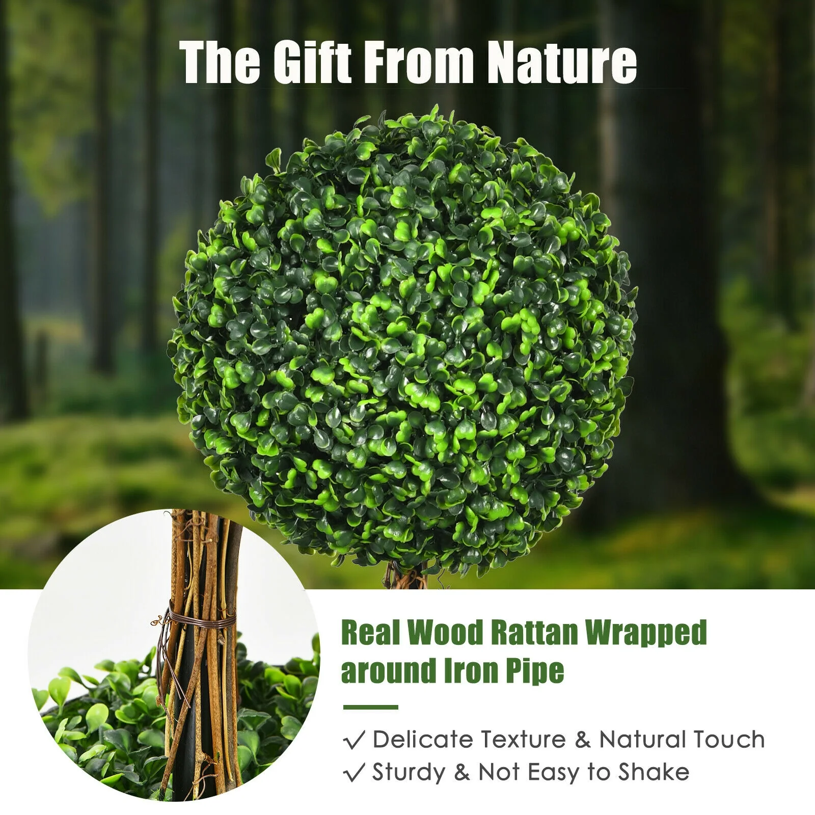 36-Inch Artificial Topiary Triple Ball Tree, Indoor Outdoor, Green - Image 10