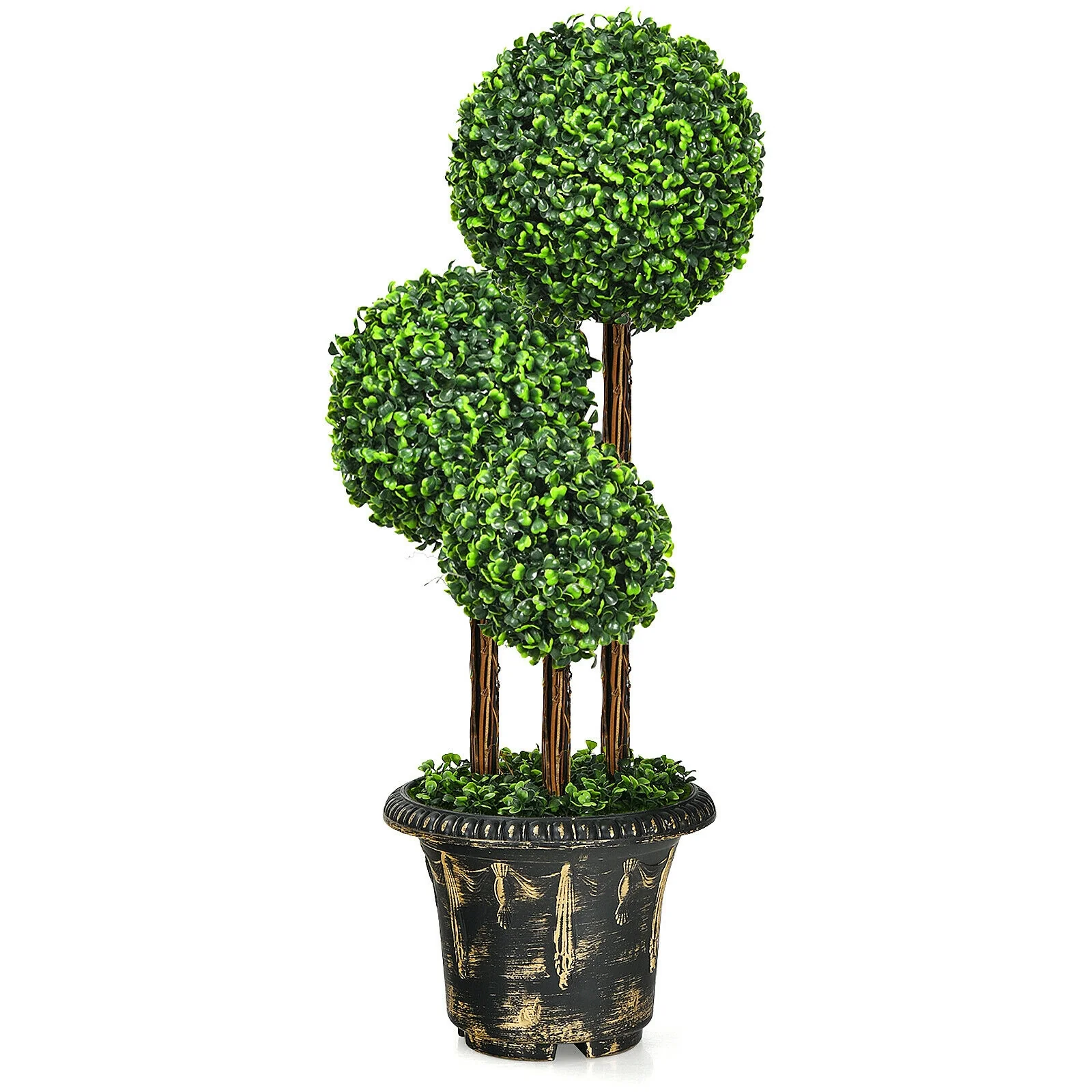 36-Inch Artificial Topiary Triple Ball Tree, Indoor Outdoor, Green - Image 4