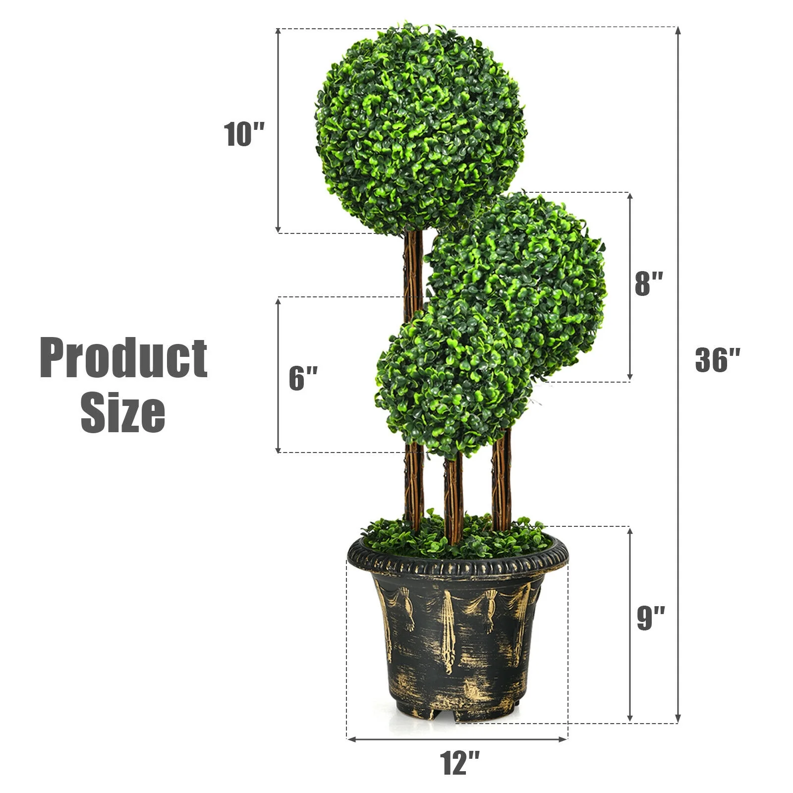 36-Inch Artificial Topiary Triple Ball Tree, Indoor Outdoor, Green - Image 5