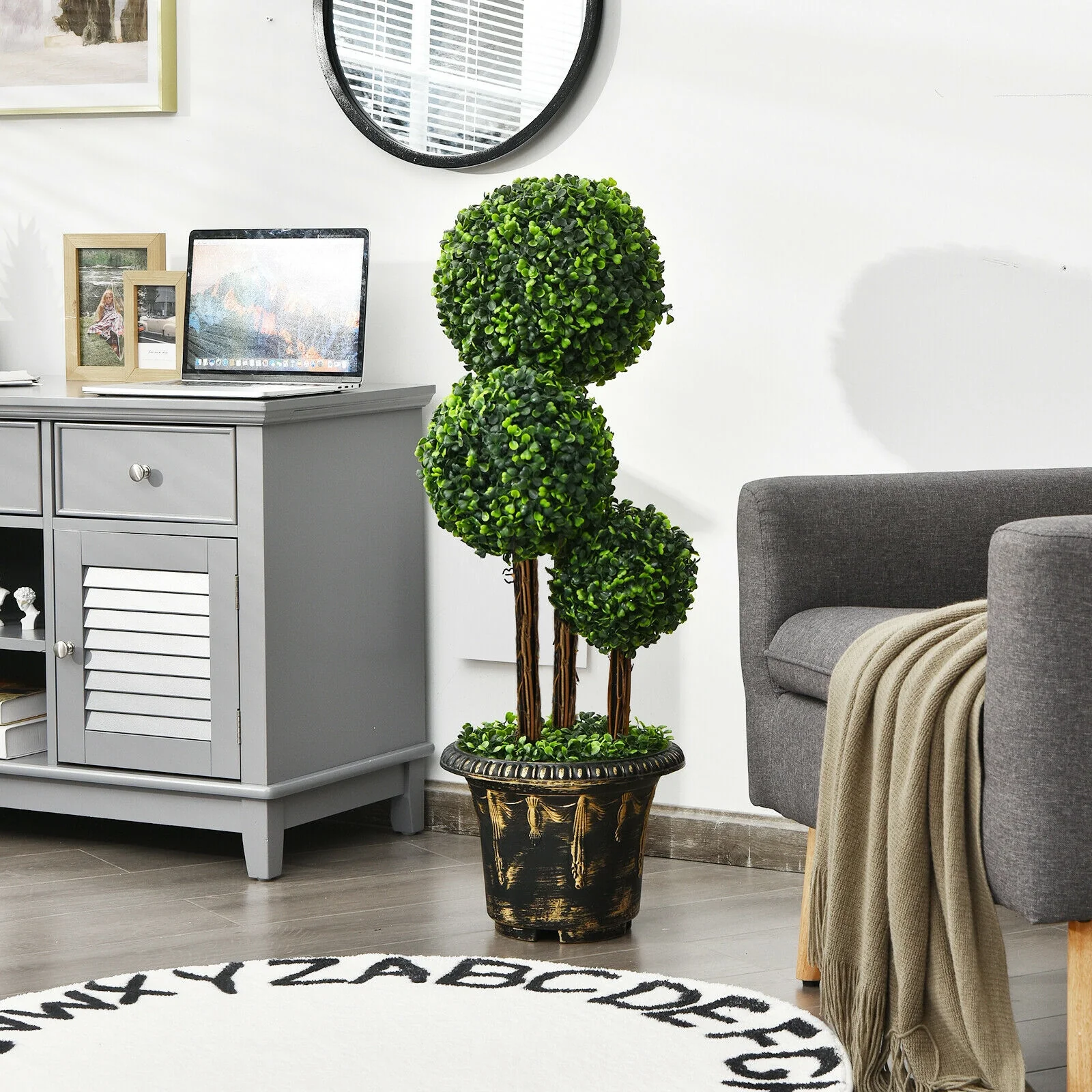 36-Inch Artificial Topiary Triple Ball Tree, Indoor Outdoor, Green - Image 9