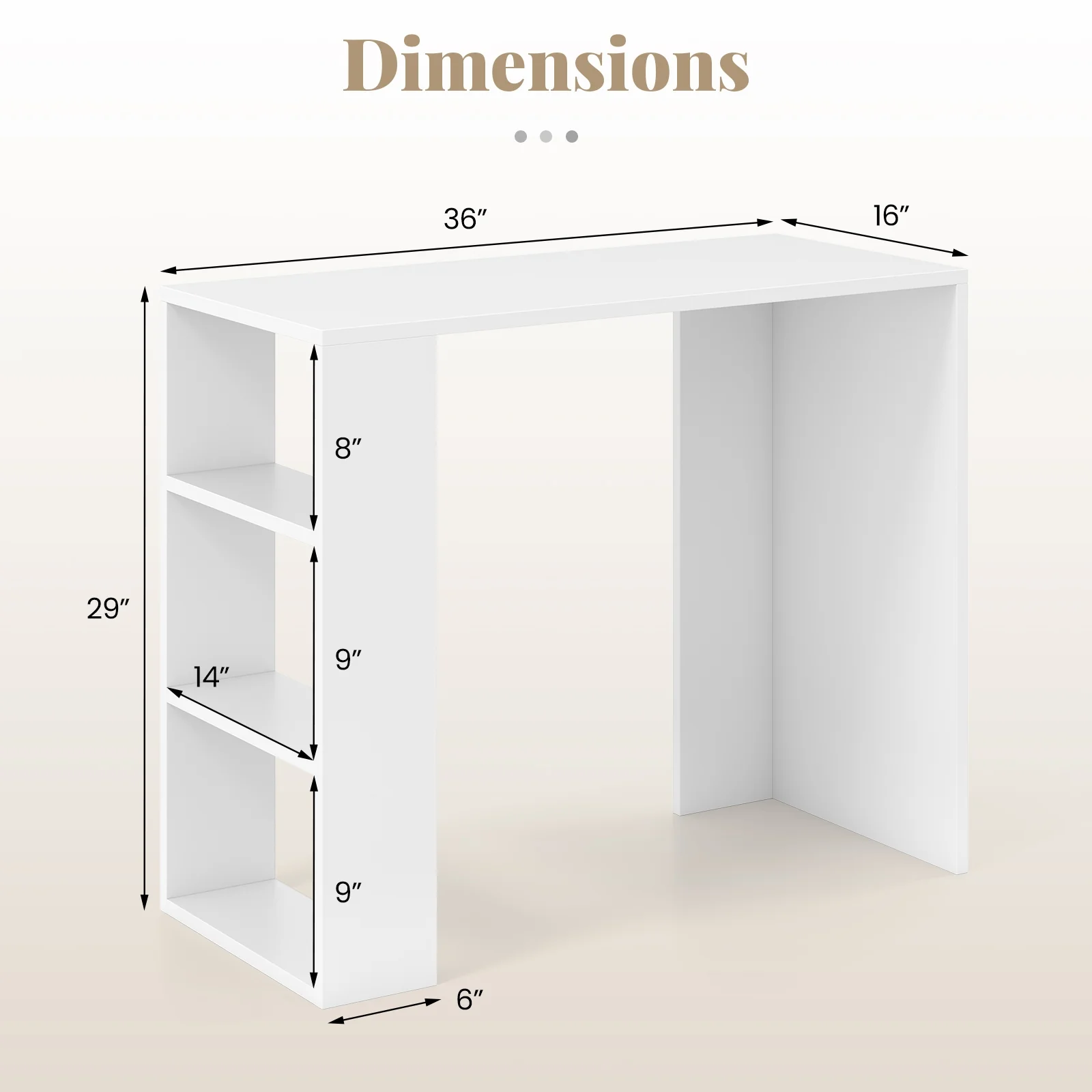 36 Inch Computer Desk, 3 Open Shelves, Home Office Study, White - Image 6