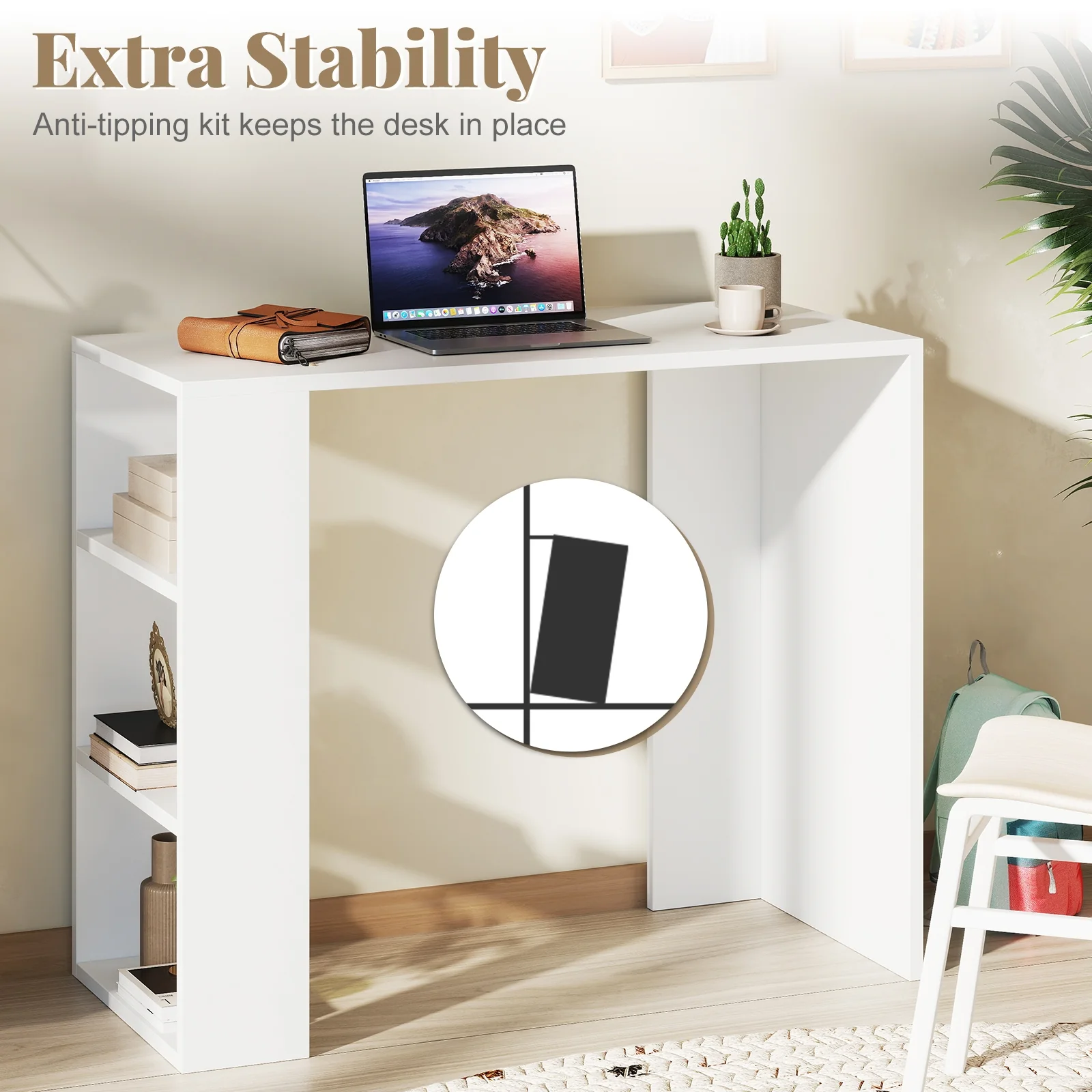 36 Inch Computer Desk, 3 Open Shelves, Home Office Study, White - Image 8