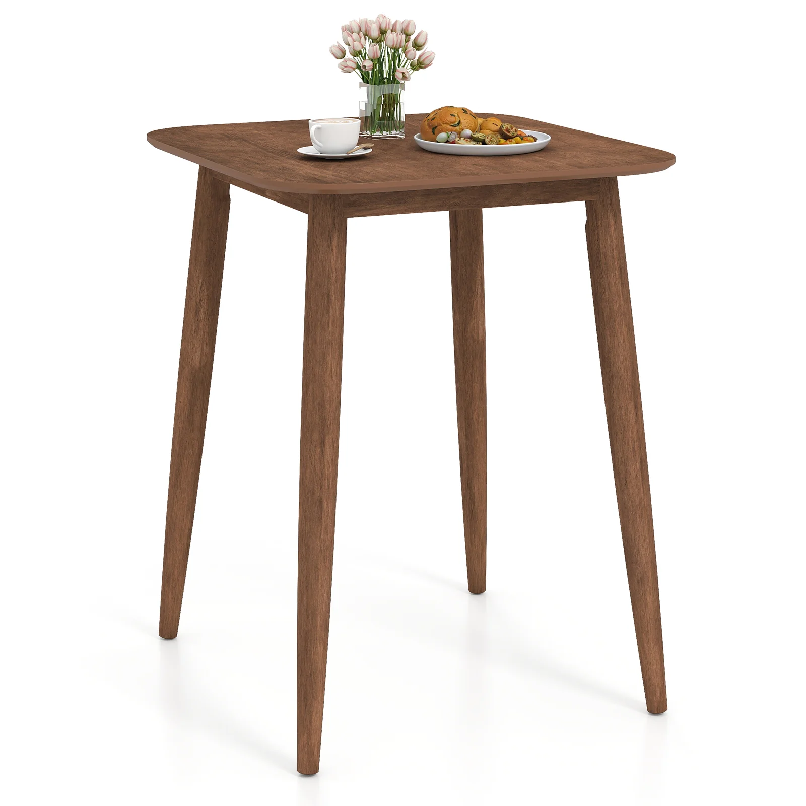 36 Inch Counter Height Bar Table, Solid Rubber Wood Legs, Walnut