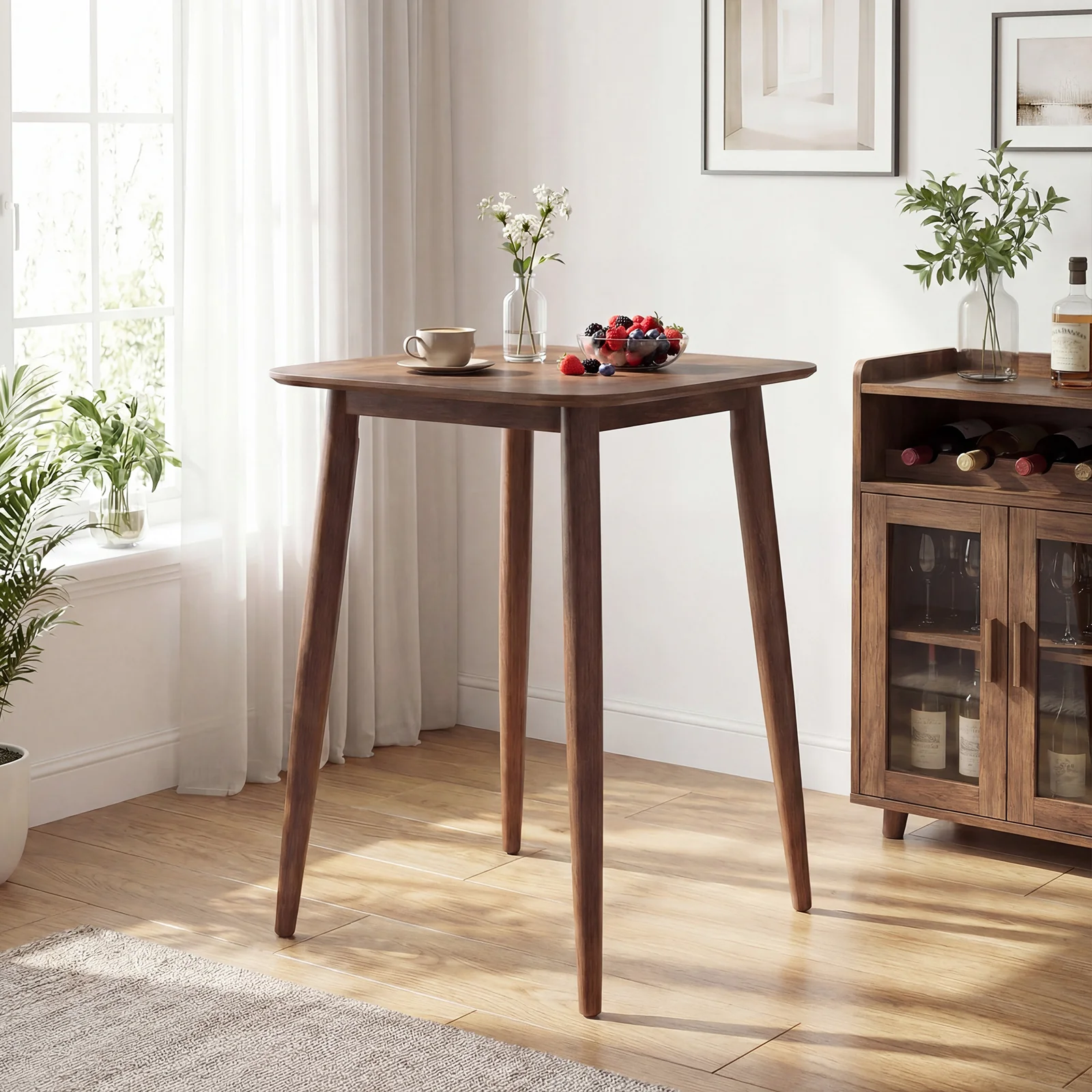 36 Inch Counter Height Bar Table, Solid Rubber Wood Legs, Walnut - Image 2