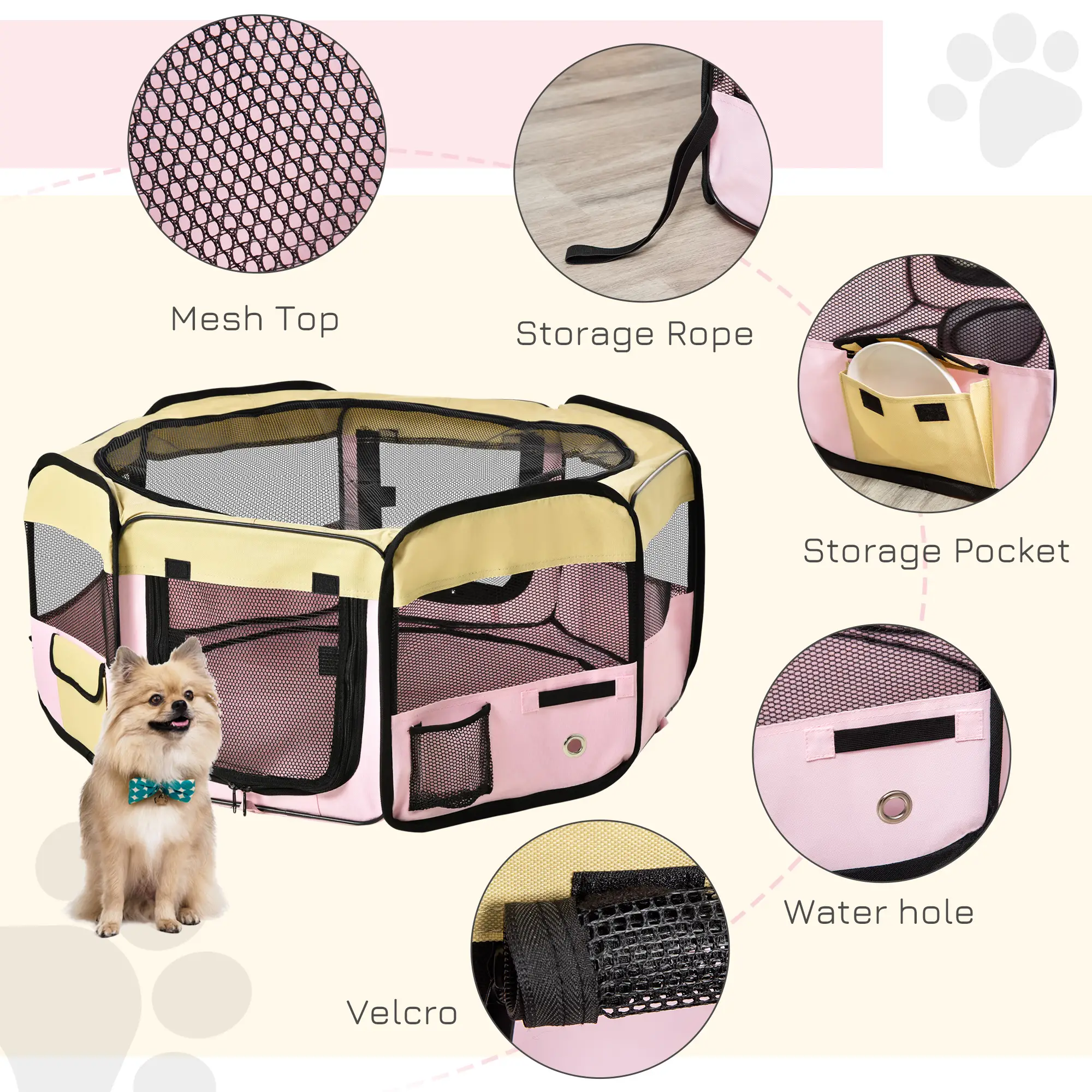 36-Inch Large Pet Playpen, Portable Dog Cat Cage, Carry Bag, Pink - Image 5