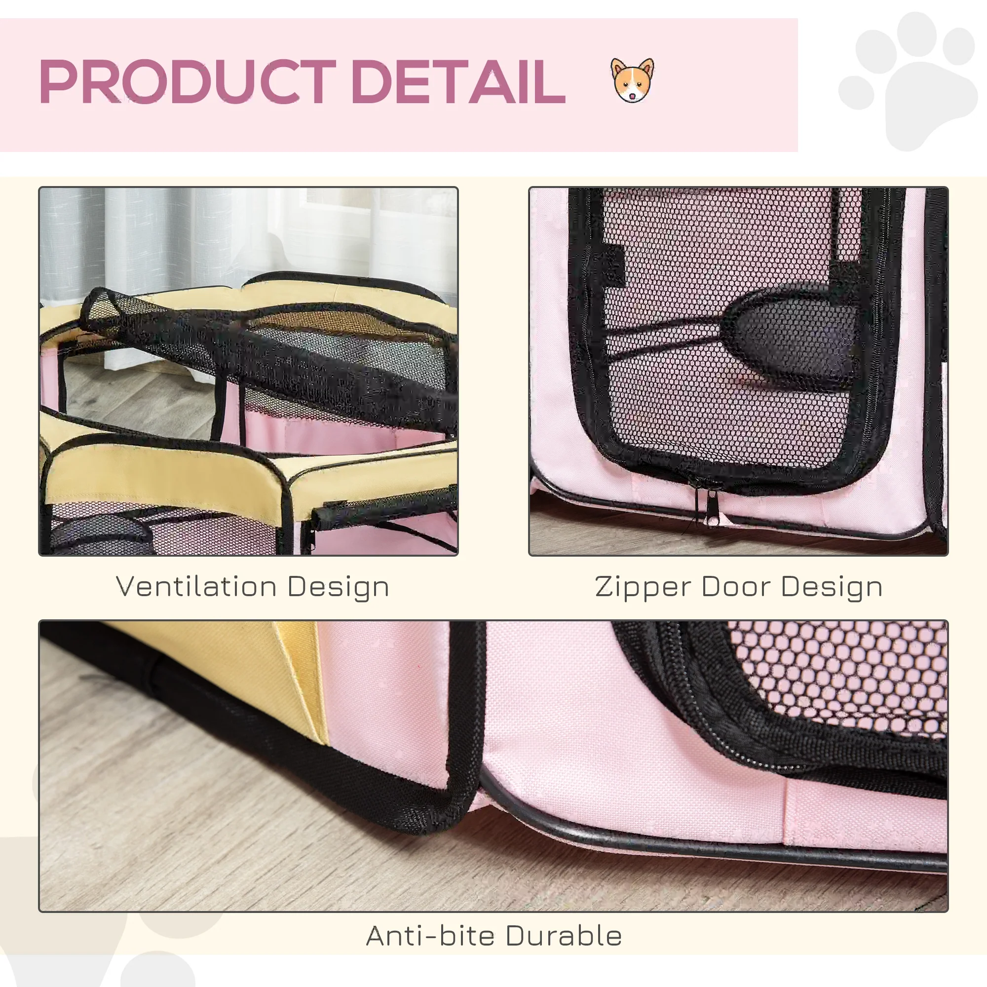 36-Inch Large Pet Playpen, Portable Dog Cat Cage, Carry Bag, Pink - Image 6