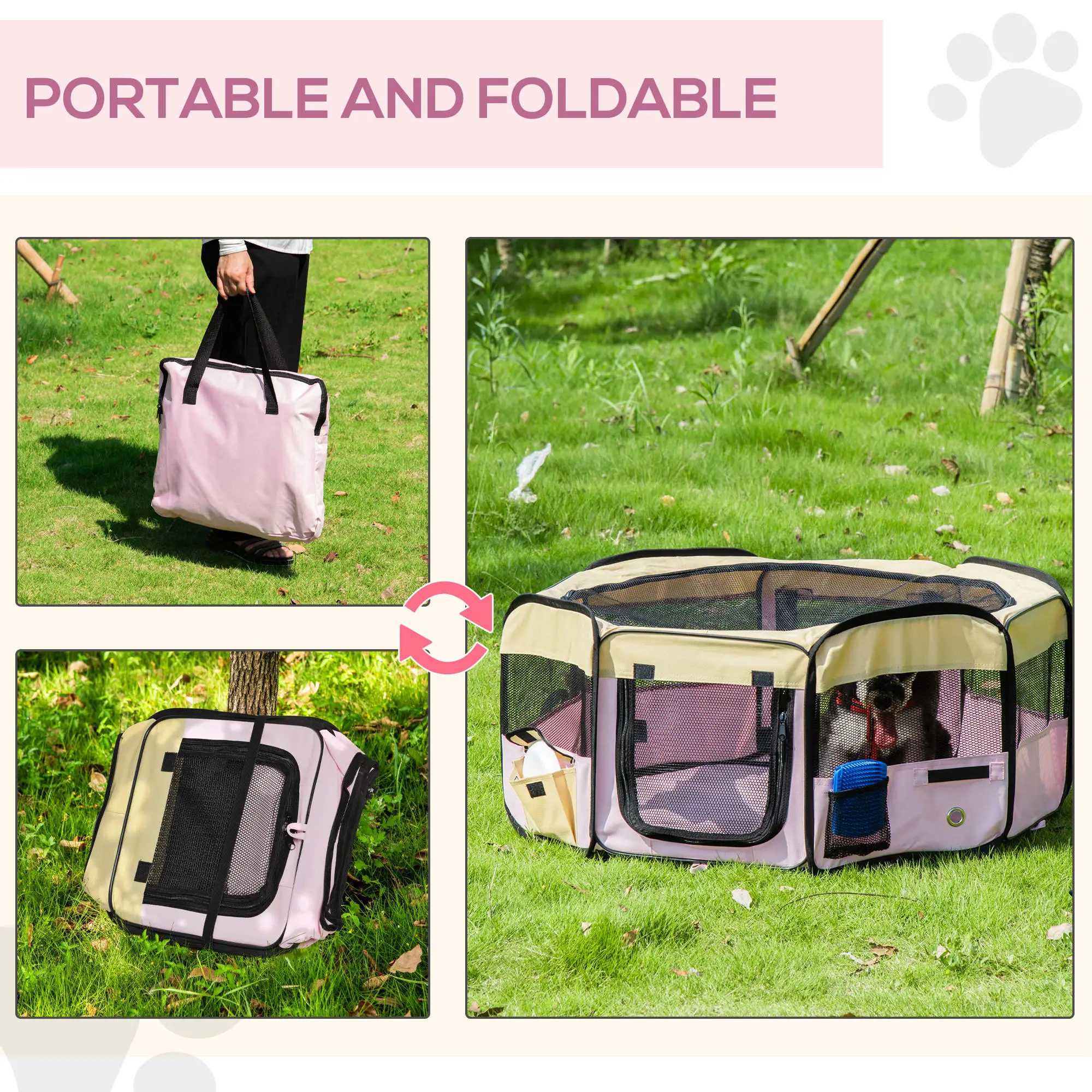 36-Inch Large Pet Playpen, Portable Dog Cat Cage, Carry Bag, Pink - Image 7
