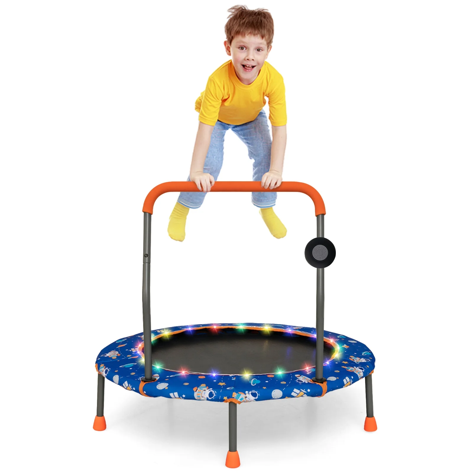 36 Inch Mini Trampoline, LED Lights, Bluetooth Speaker, Blue