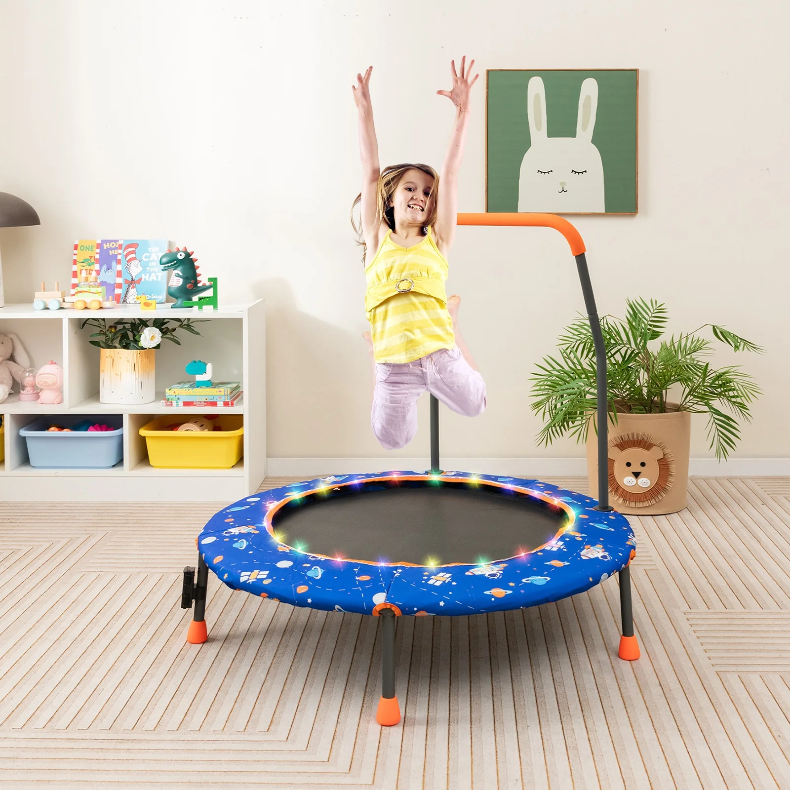 36 Inch Mini Trampoline, LED Lights, Bluetooth Speaker, Blue - Image 2