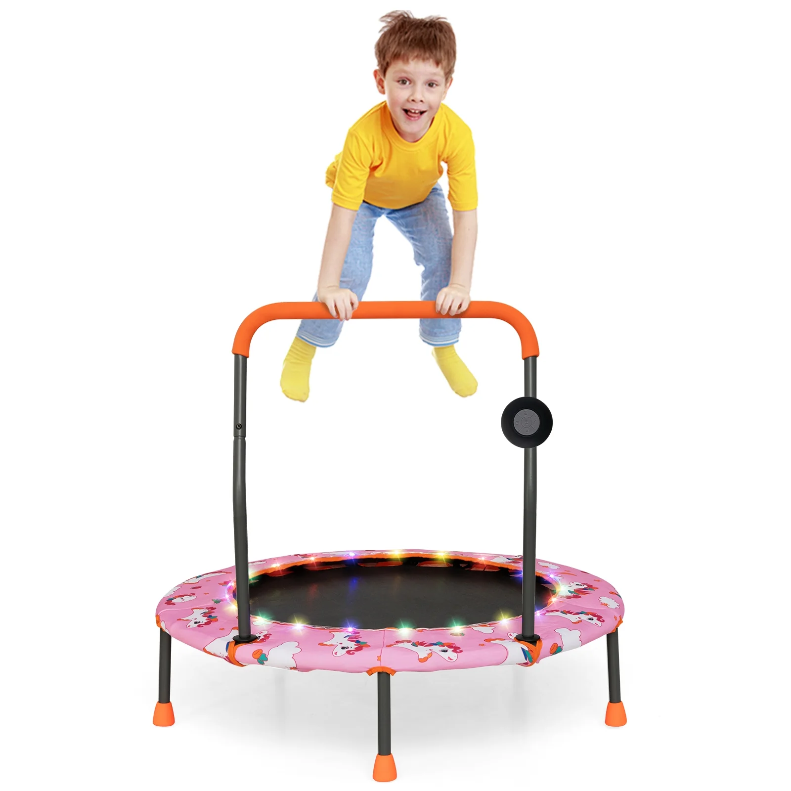 36 Inch Mini Trampoline With LED Lights, Bluetooth Speaker, Pink - Image 4