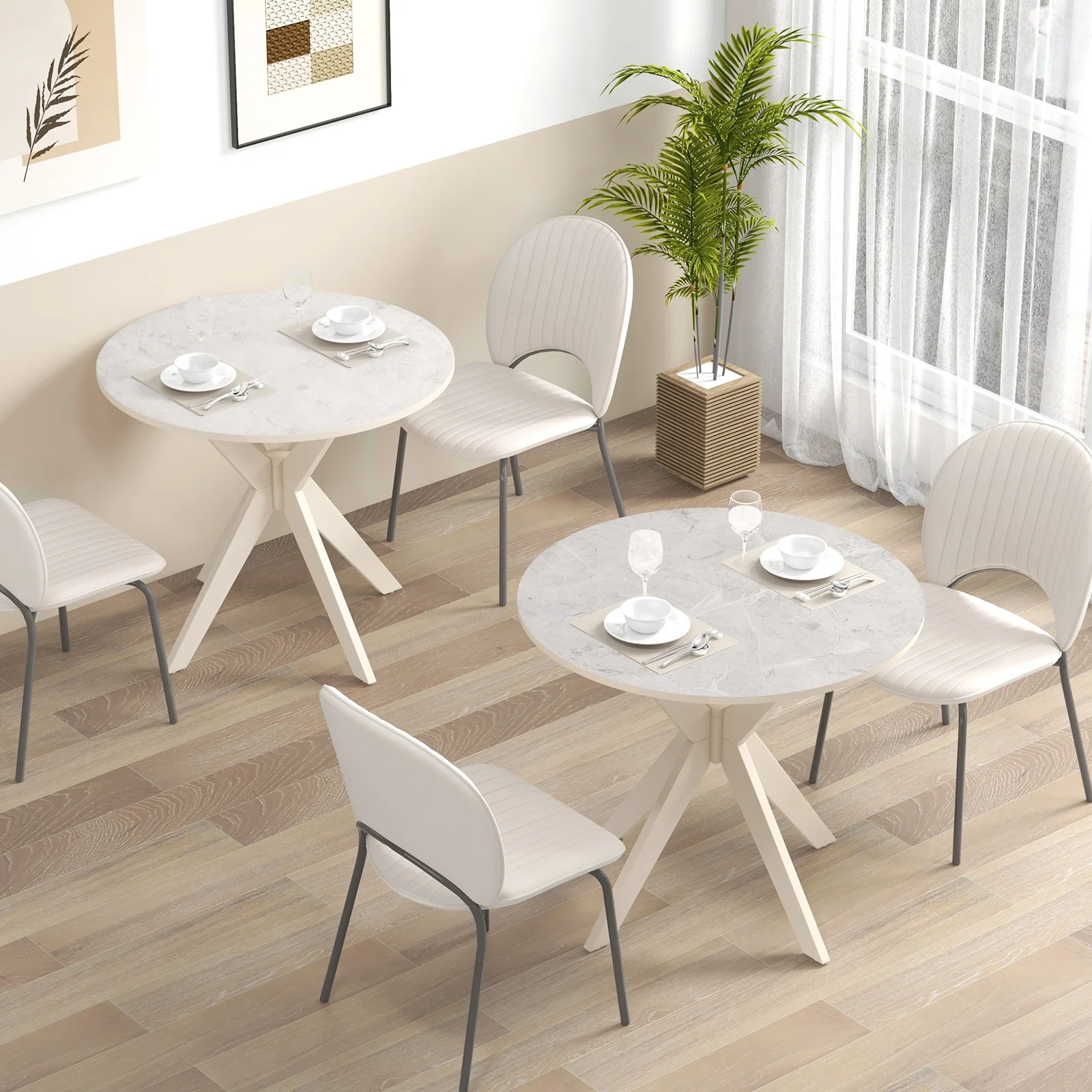 36-Inch Modern Kitchen Table, Faux Marble Top, Solid Wood Legs, White - Image 2