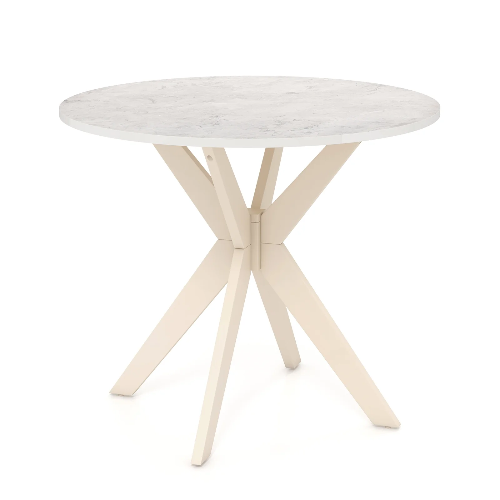 36-Inch Modern Kitchen Table, Faux Marble Top, Solid Wood Legs, White - Image 4