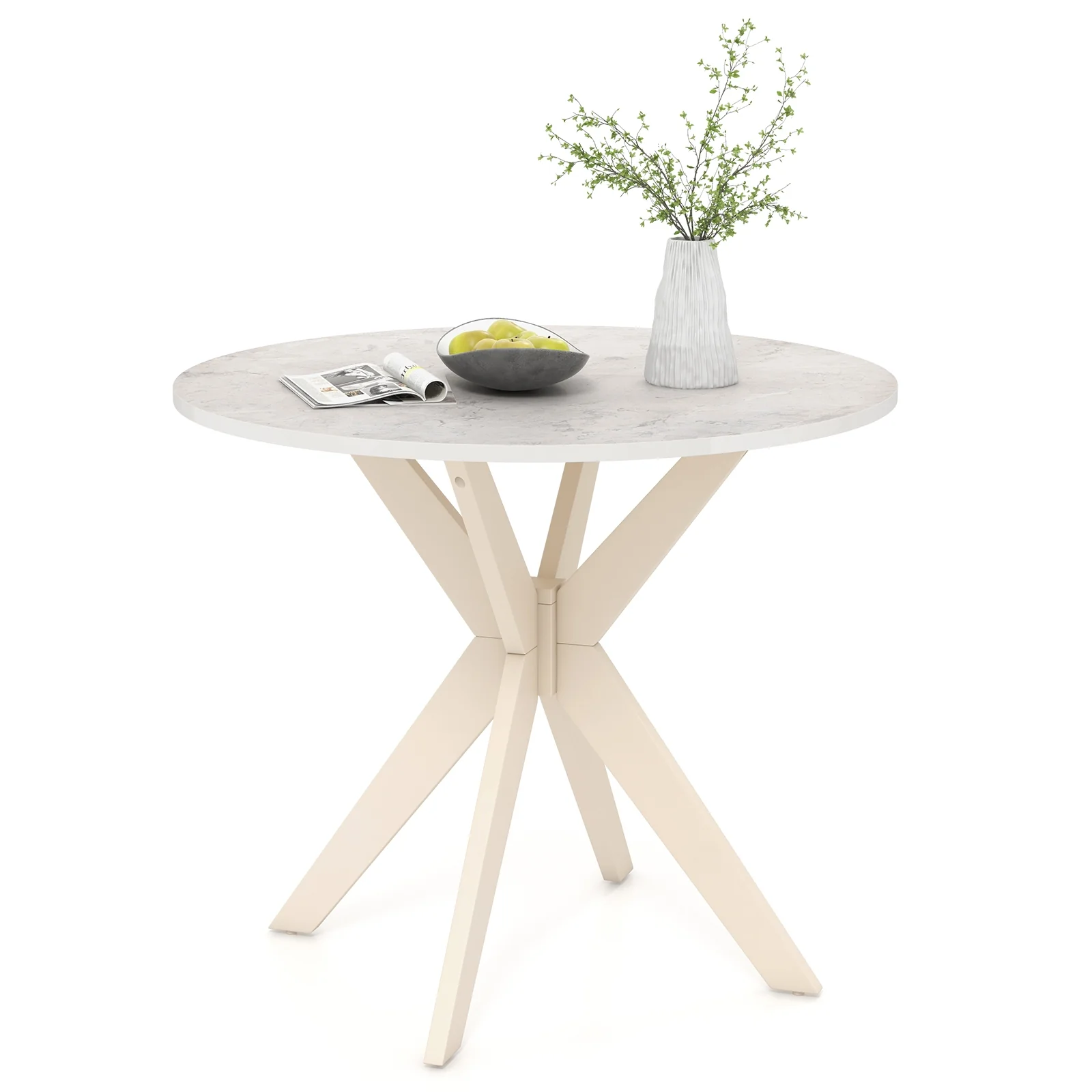 36-Inch Modern Kitchen Table, Faux Marble Top, Solid Wood Legs, White - Image 5