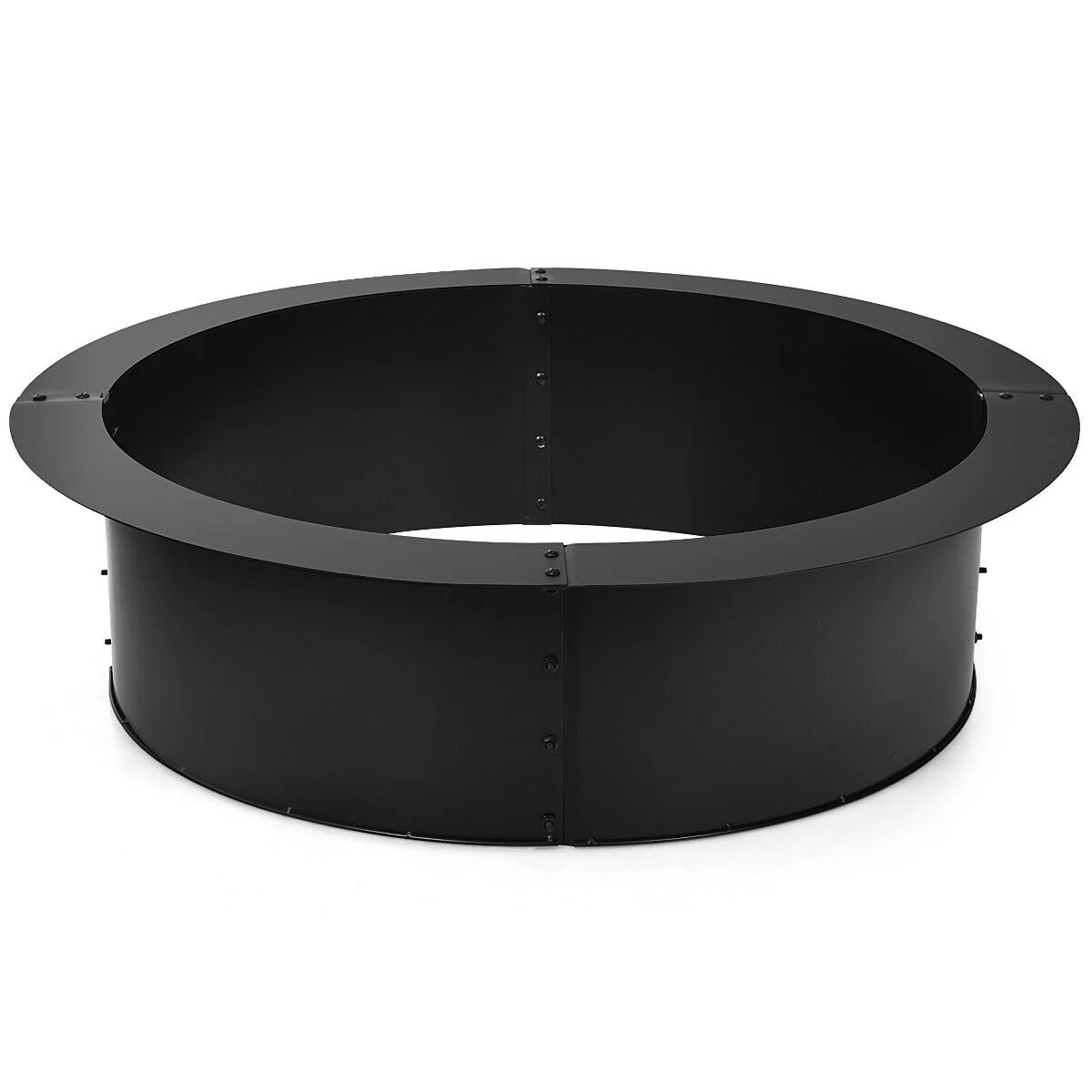 36 Inch Round Steel Fire Pit Ring, Outdoor Backyard, Black