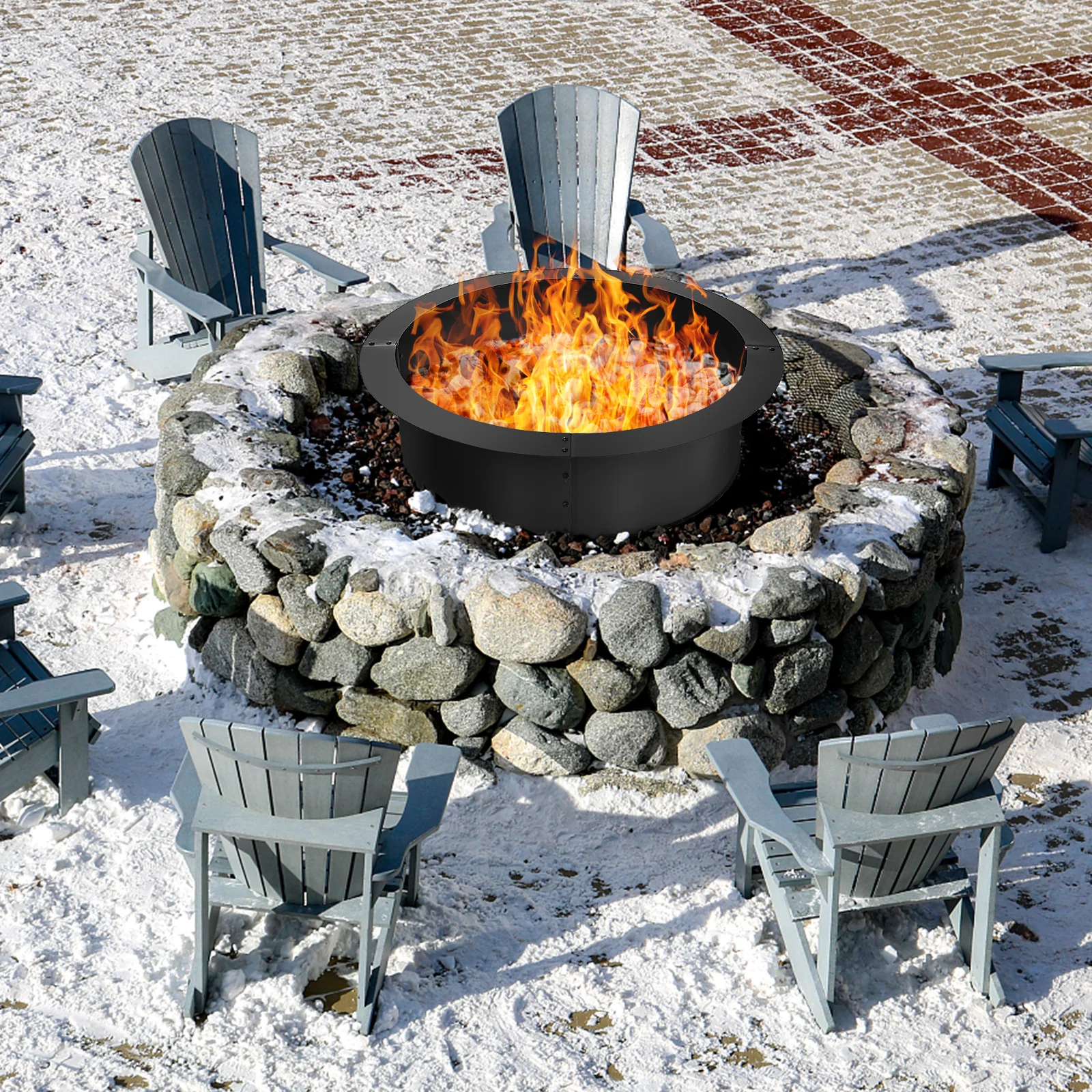 36 Inch Round Steel Fire Pit Ring, Outdoor Backyard, Black - Image 3