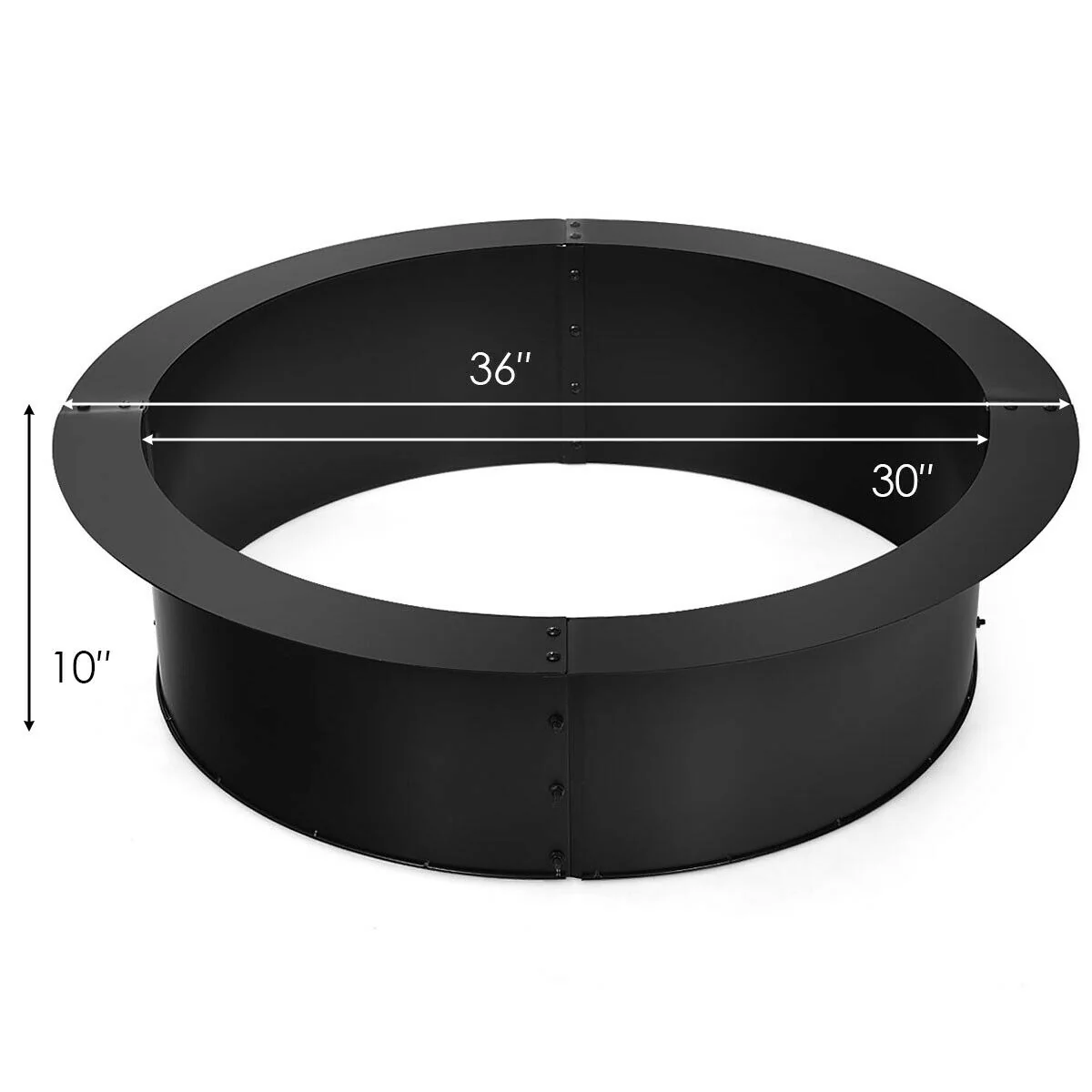 36 Inch Round Steel Fire Pit Ring, Outdoor Backyard, Black - Image 6