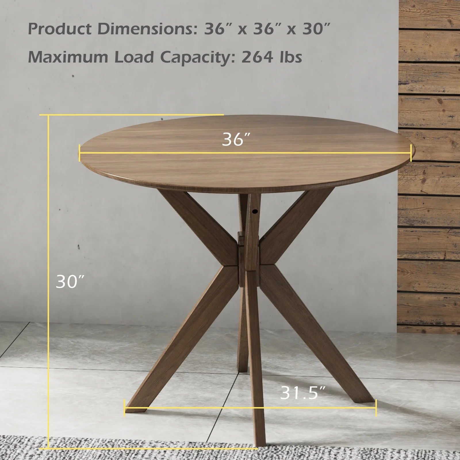 36 Inch Round Wood Dining Table, Intersecting Pedestal Base - Image 5