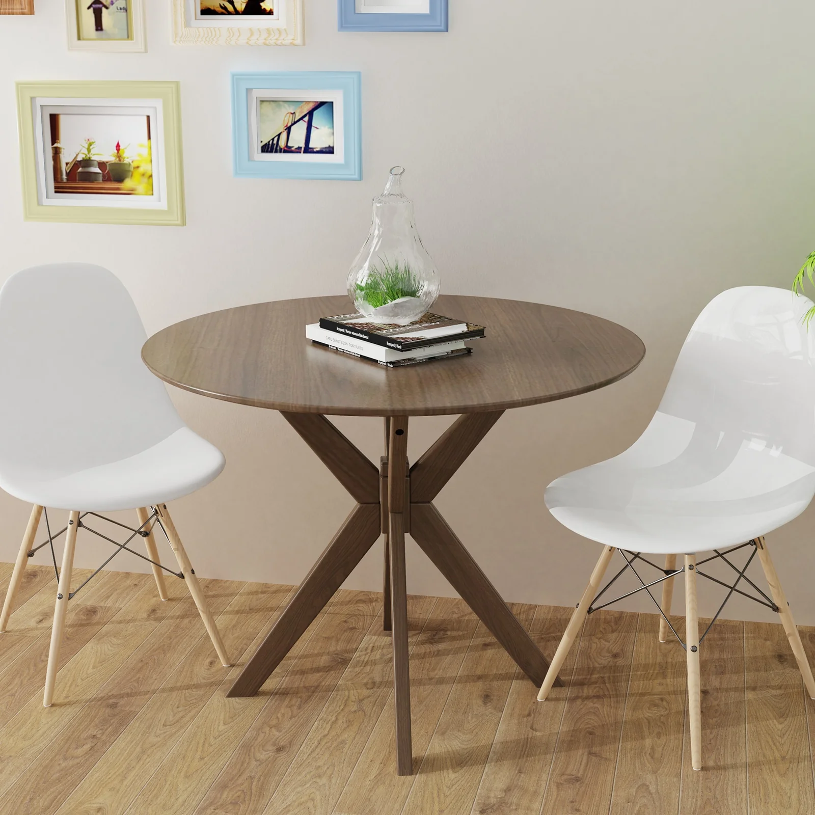 36 Inch Round Wood Dining Table, Intersecting Pedestal Base - Image 7