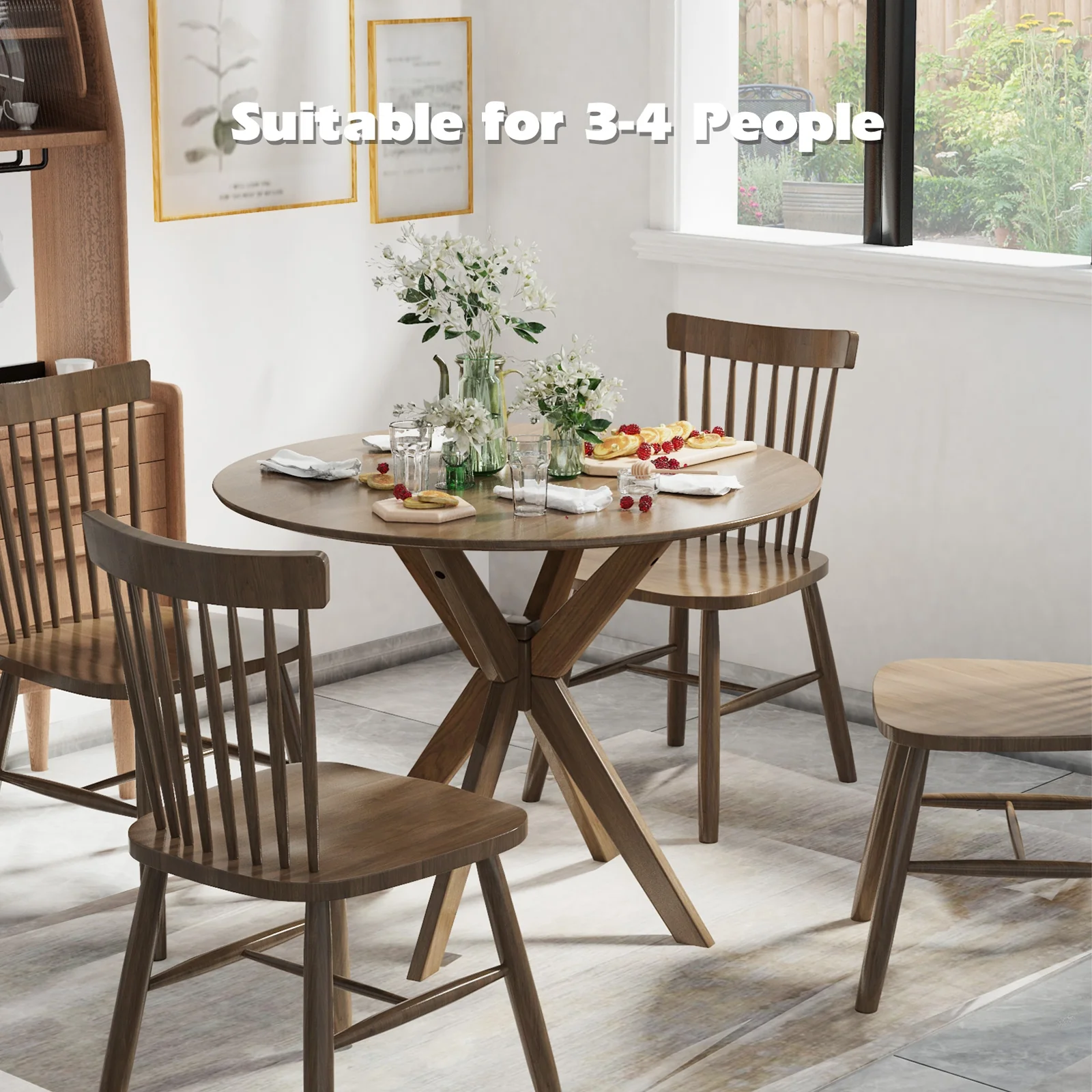 36 Inch Round Wood Dining Table, Intersecting Pedestal Base - Image 8
