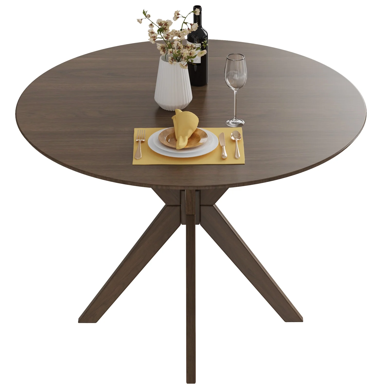 36 Inch Round Wood Dining Table, Intersecting Pedestal Base - Image 9
