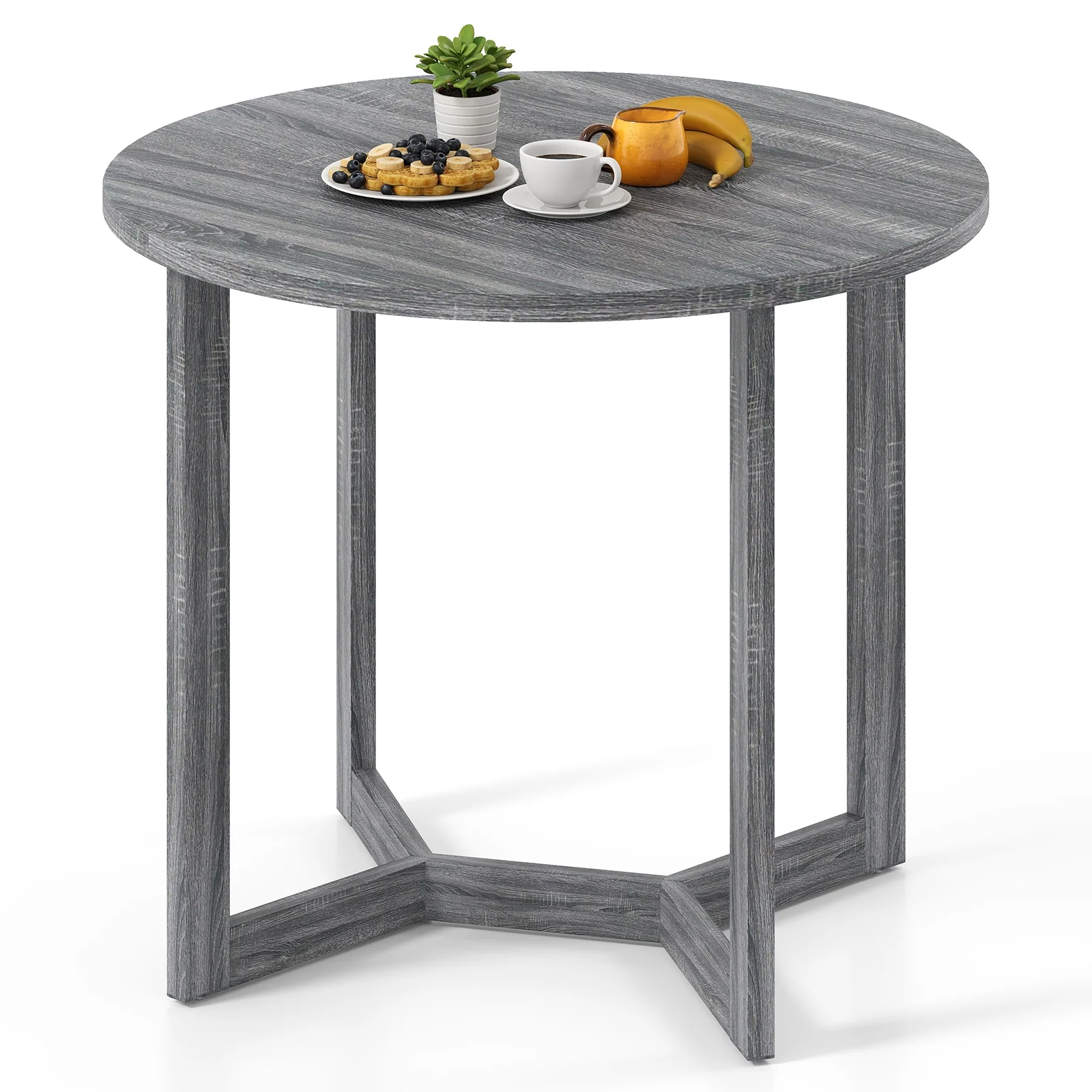 36 Inch Round Wood Dining Table, Wing-Shaped Pedestal Base, Black