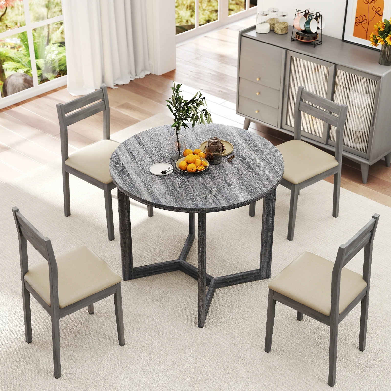 36 Inch Round Wood Dining Table, Wing-Shaped Pedestal Base, Black - Image 2