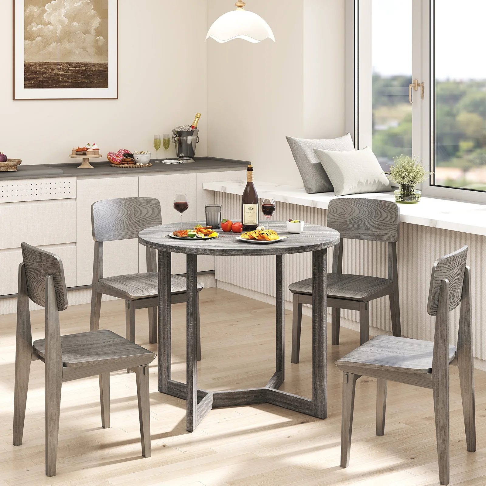 36 Inch Round Wood Dining Table, Wing-Shaped Pedestal Base, Black - Image 3