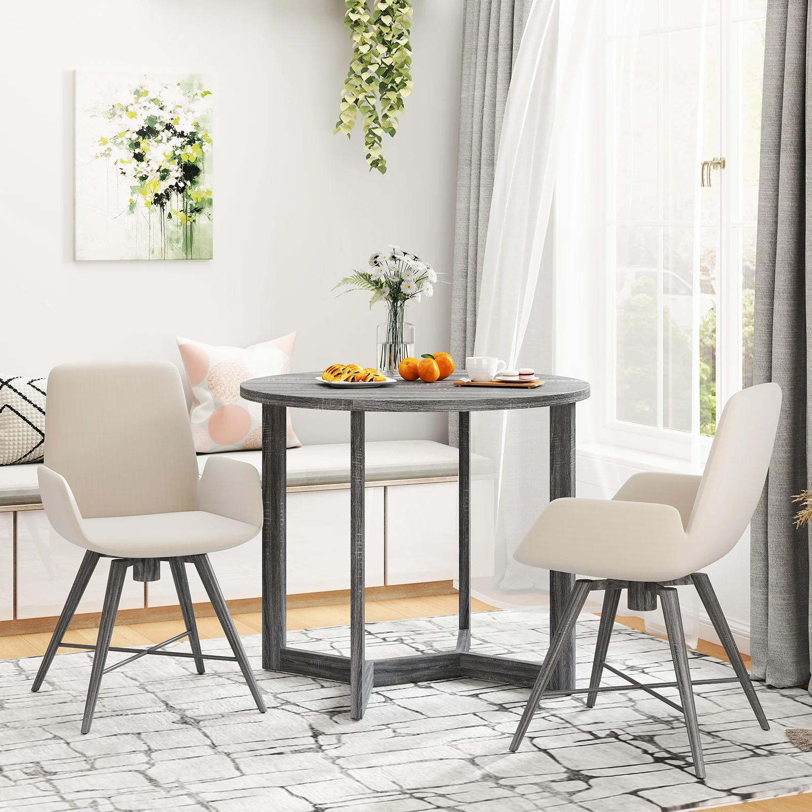 36 Inch Round Wood Dining Table, Wing-Shaped Pedestal Base, Black - Image 7