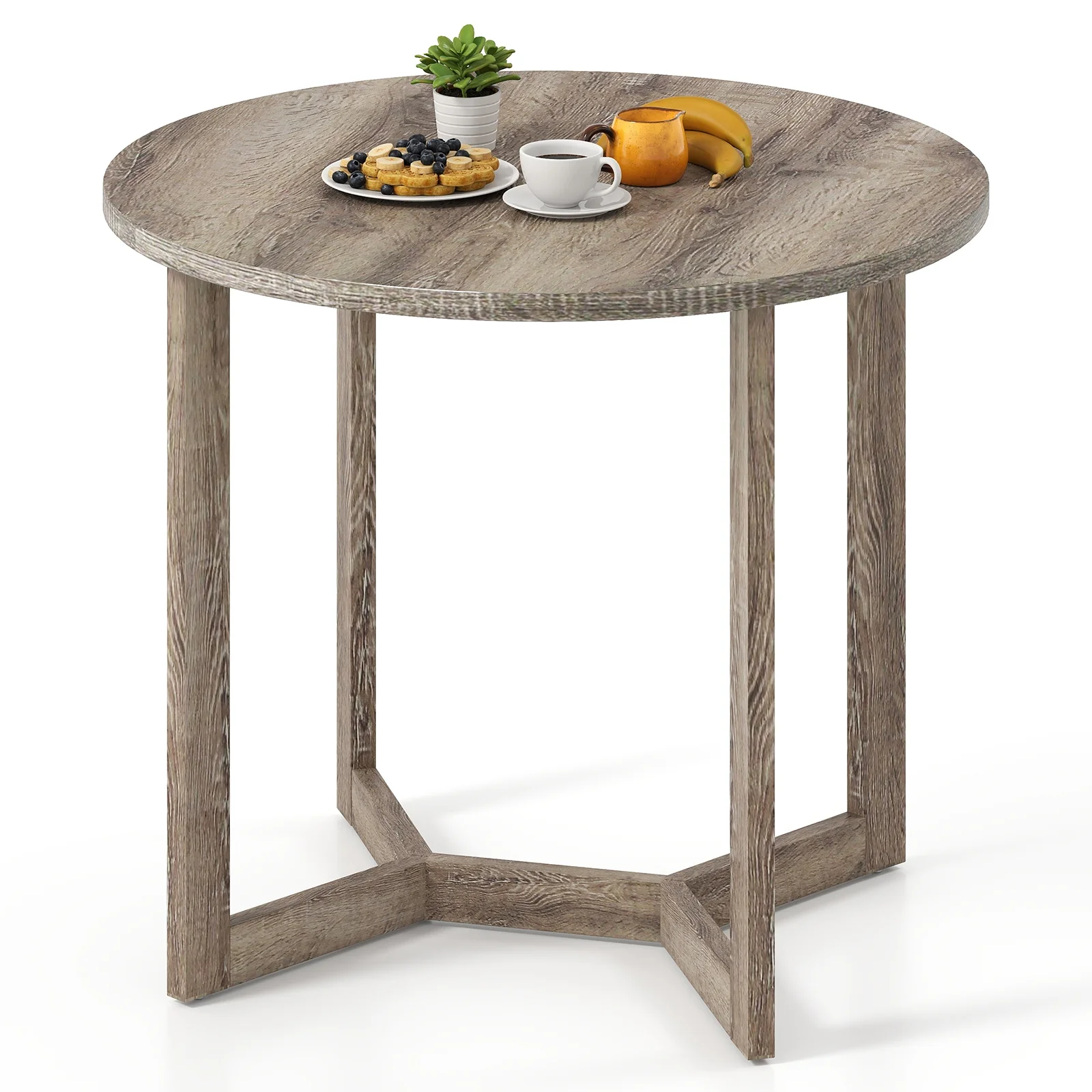36 Inch Round Wood Dining Table, Wing-Shaped Pedestal Base, Gray