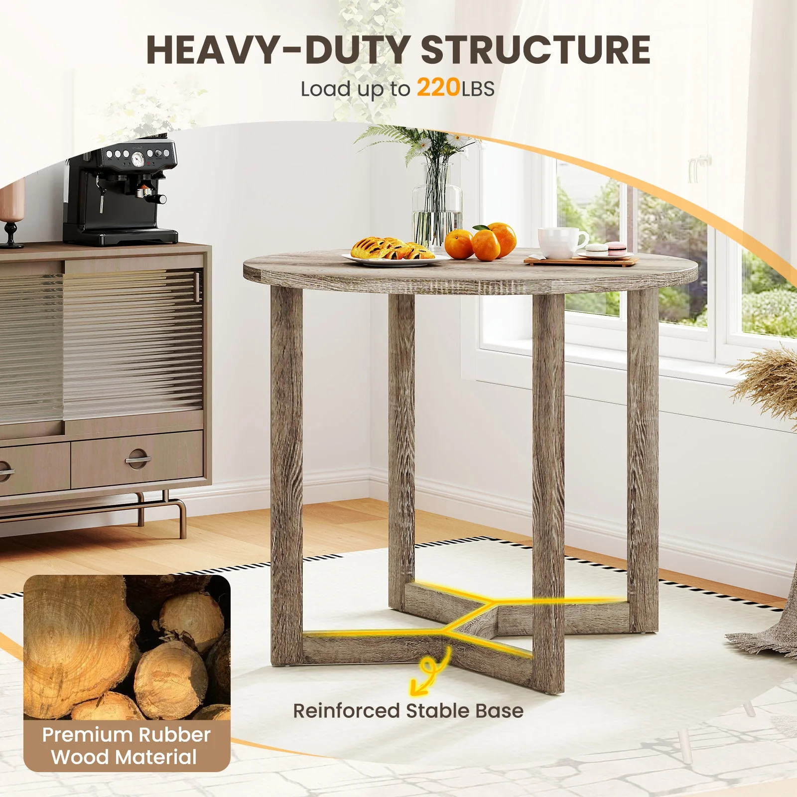 36 Inch Round Wood Dining Table, Wing-Shaped Pedestal Base, Gray - Image 9