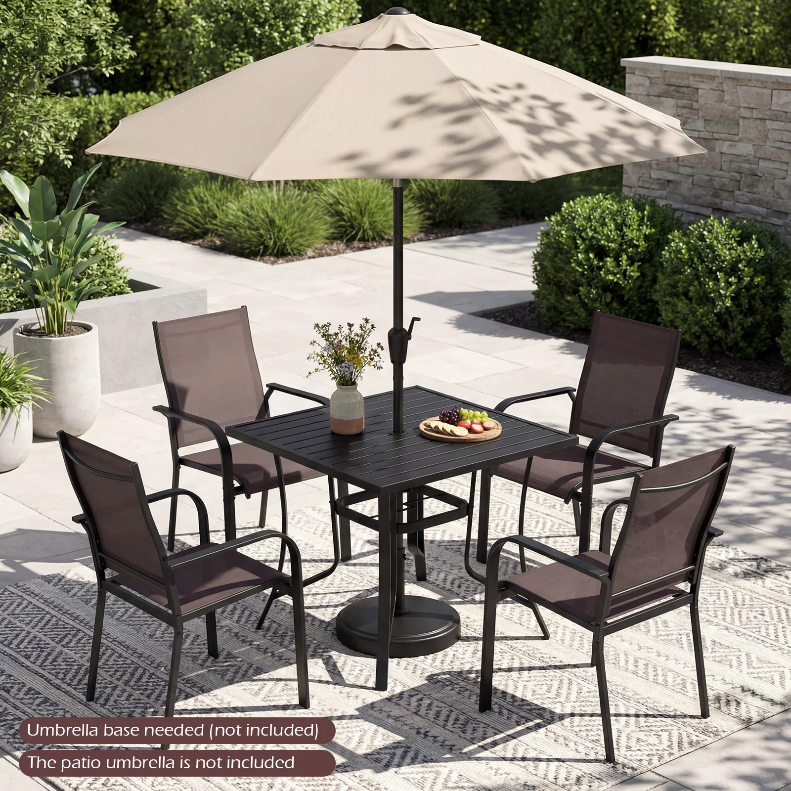 36 Inch Square Patio Table for 4 Metal Dining Table with Umbrella Hole, Black - Image 3