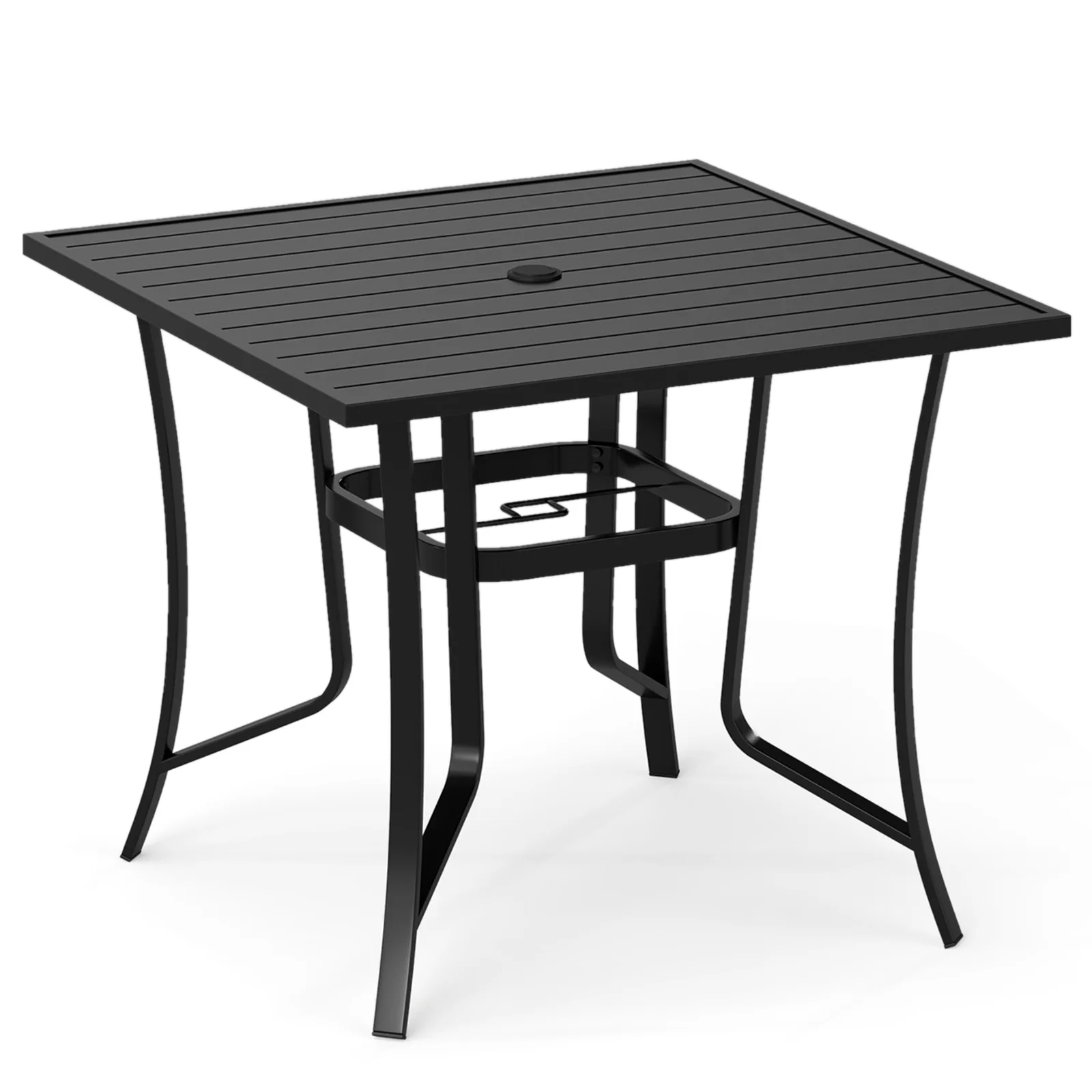 36 Inch Square Patio Table for 4 Metal Dining Table with Umbrella Hole, Black - Image 4