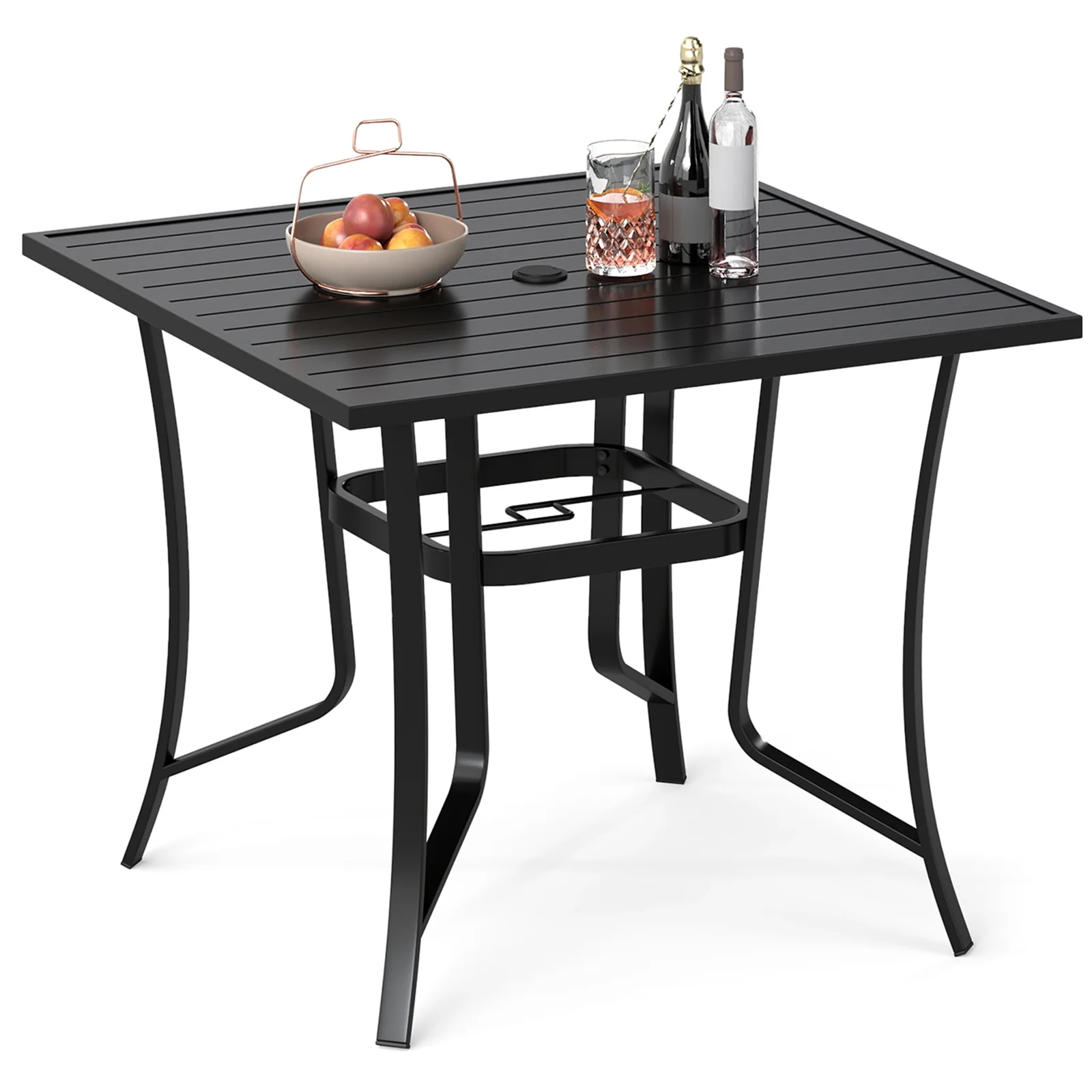 36 Inch Square Patio Table for 4 Metal Dining Table with Umbrella Hole, Black - Image 5
