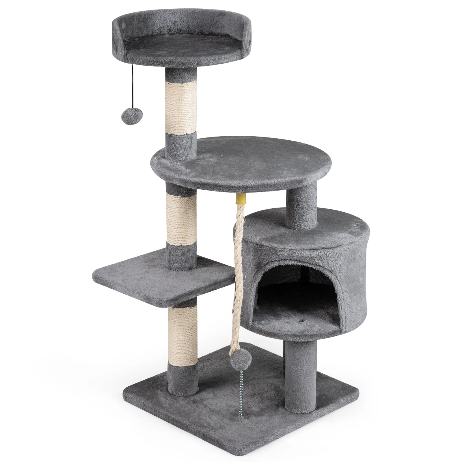 36 Inch Tall Kitten Tower, Condo And Plush Perch, Light Gray - Image 2