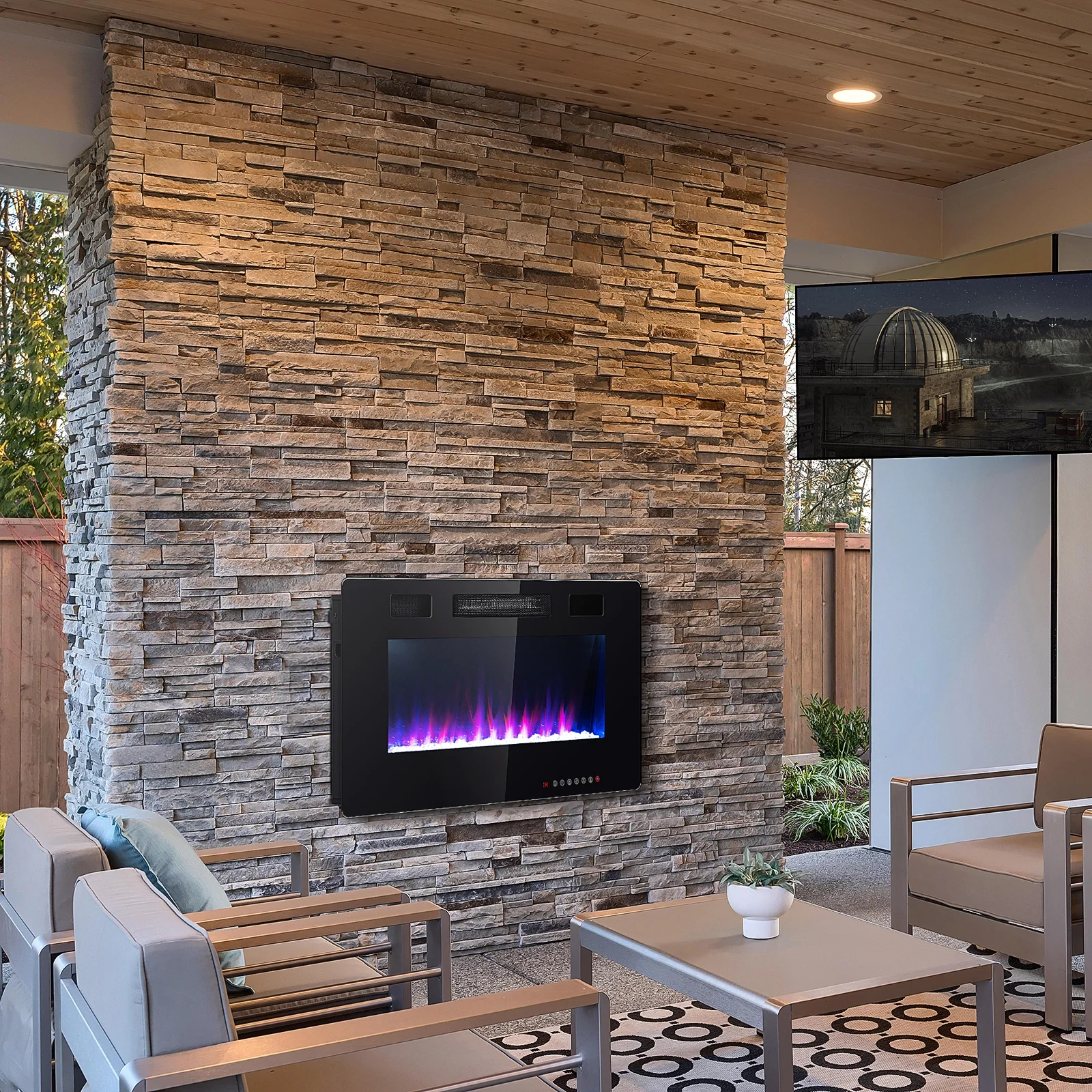 36 Inch Ultra Thin Wall Mounted Electric Fireplace, Black - Image 8