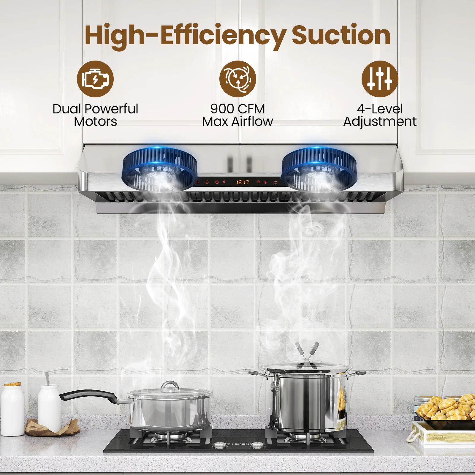 36 Inch Under Cabinet Range Hood 900 CFM Kitchen Stove Vent with Oil Collector, Silver - Image 7