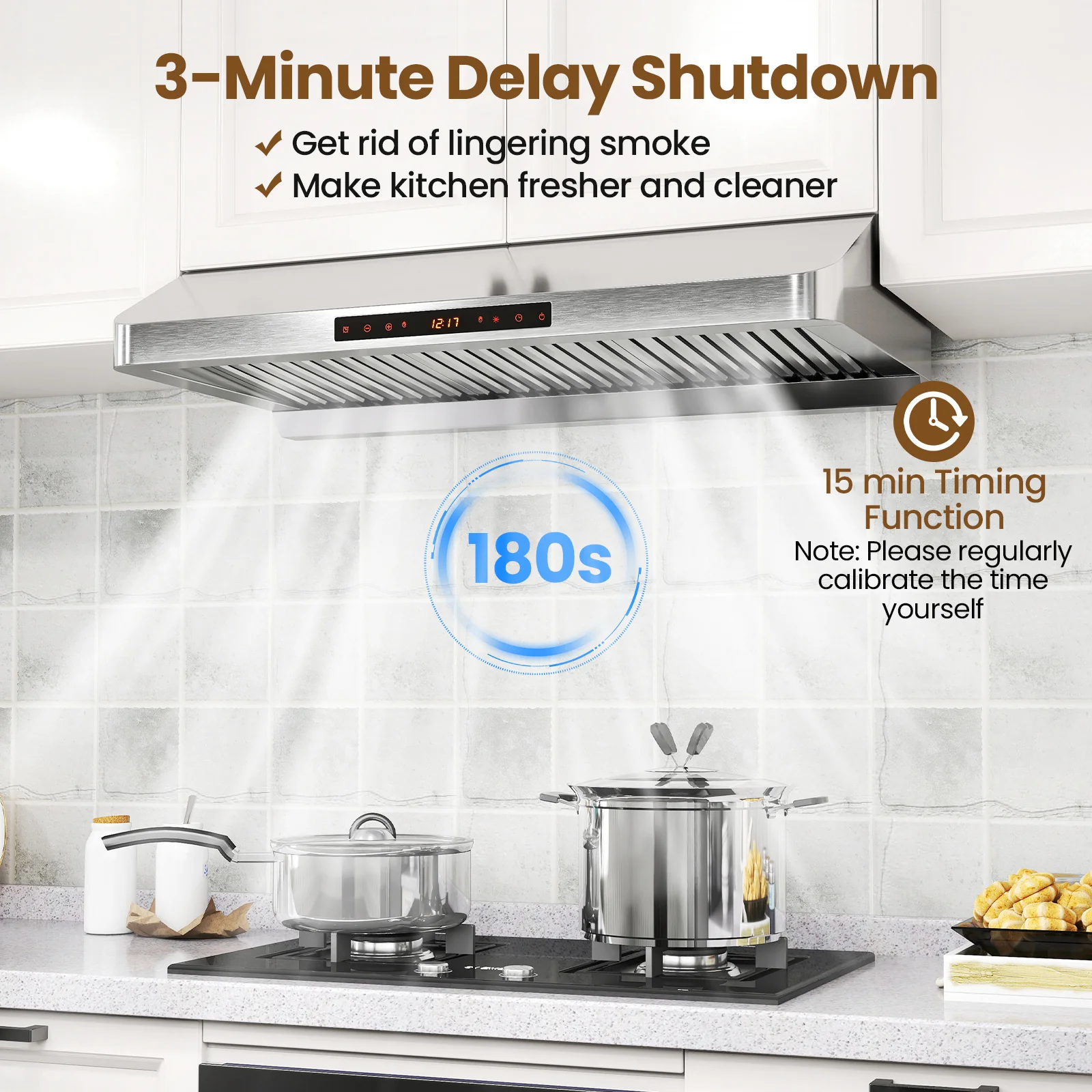36 Inch Under Cabinet Range Hood 900 CFM Kitchen Stove Vent with Oil Collector, Silver - Image 9
