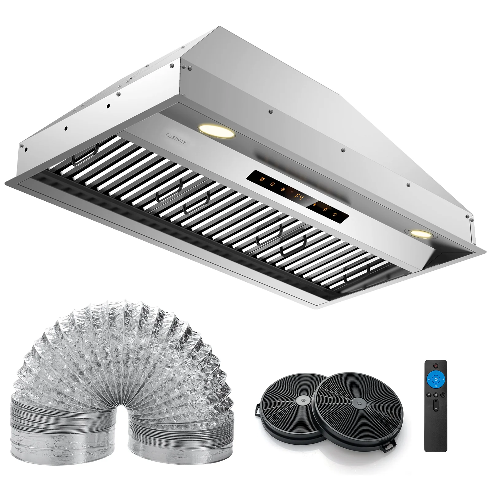 36 Inch Under Cabinet Range Hood with 4 Fan Speeds and Baffles Filters, Silver