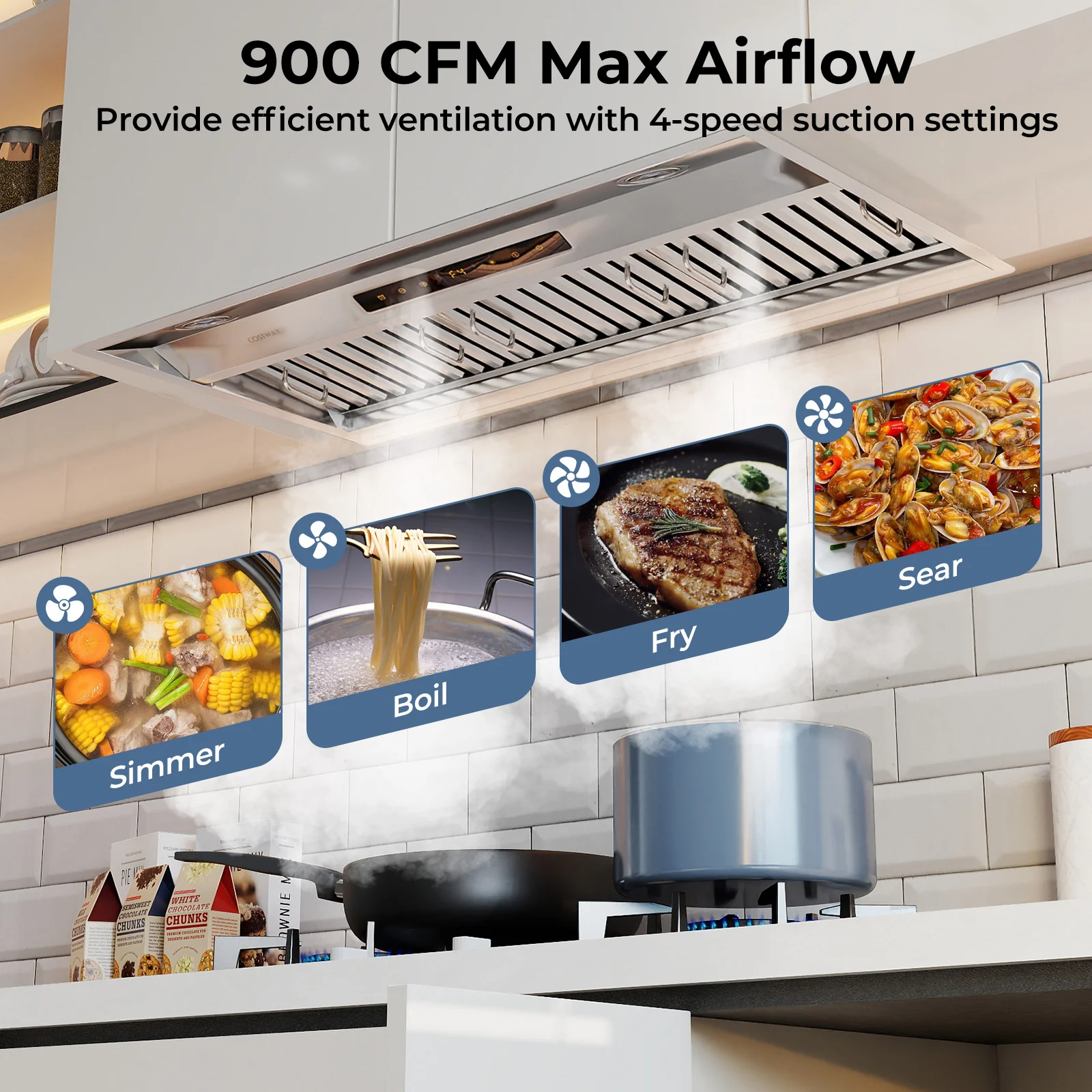 36 Inch Under Cabinet Range Hood with 4 Fan Speeds and Baffles Filters, Silver - Image 4