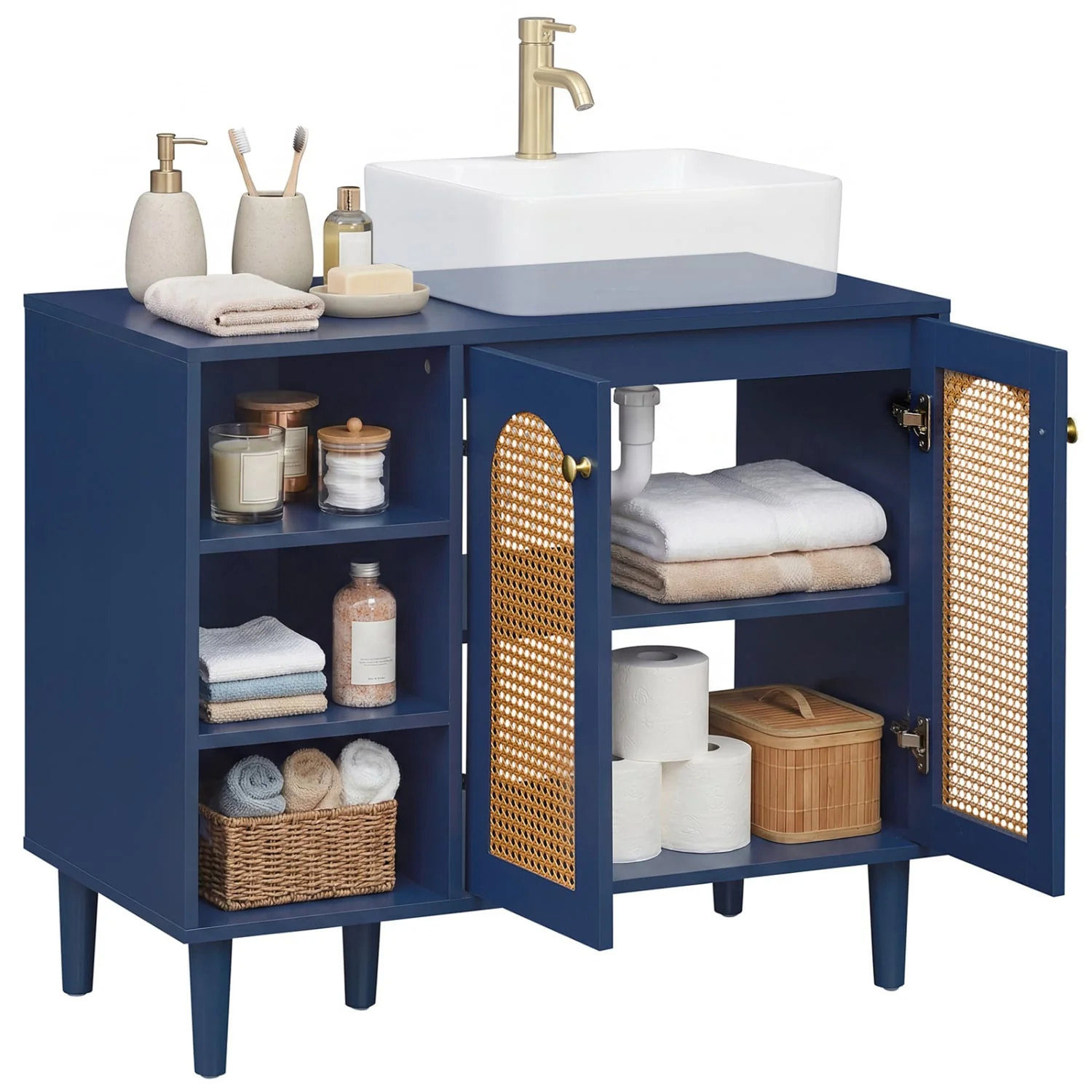 36 Inch Under Sink Cabinet, Boho Sink Base, Navy