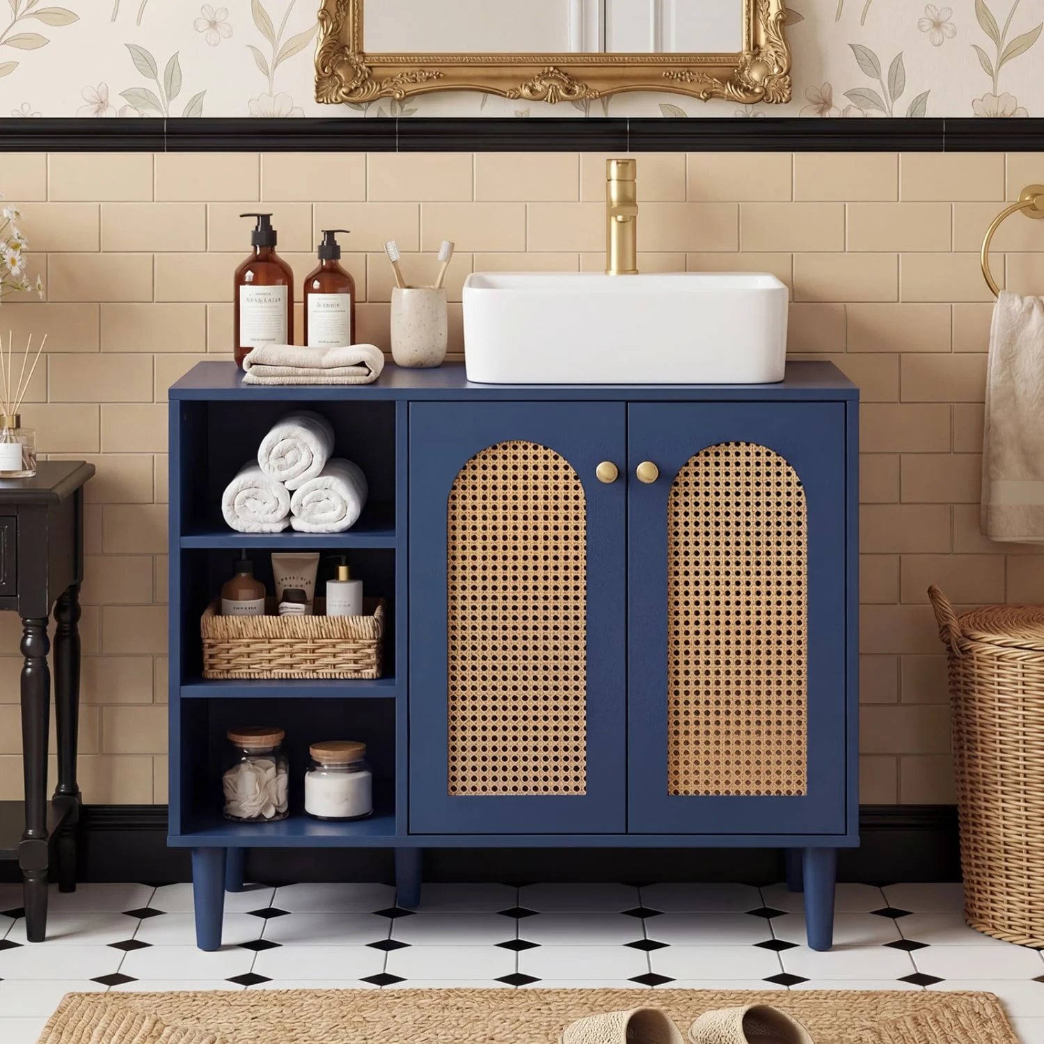 36 Inch Under Sink Cabinet, Boho Sink Base, Navy - Image 2